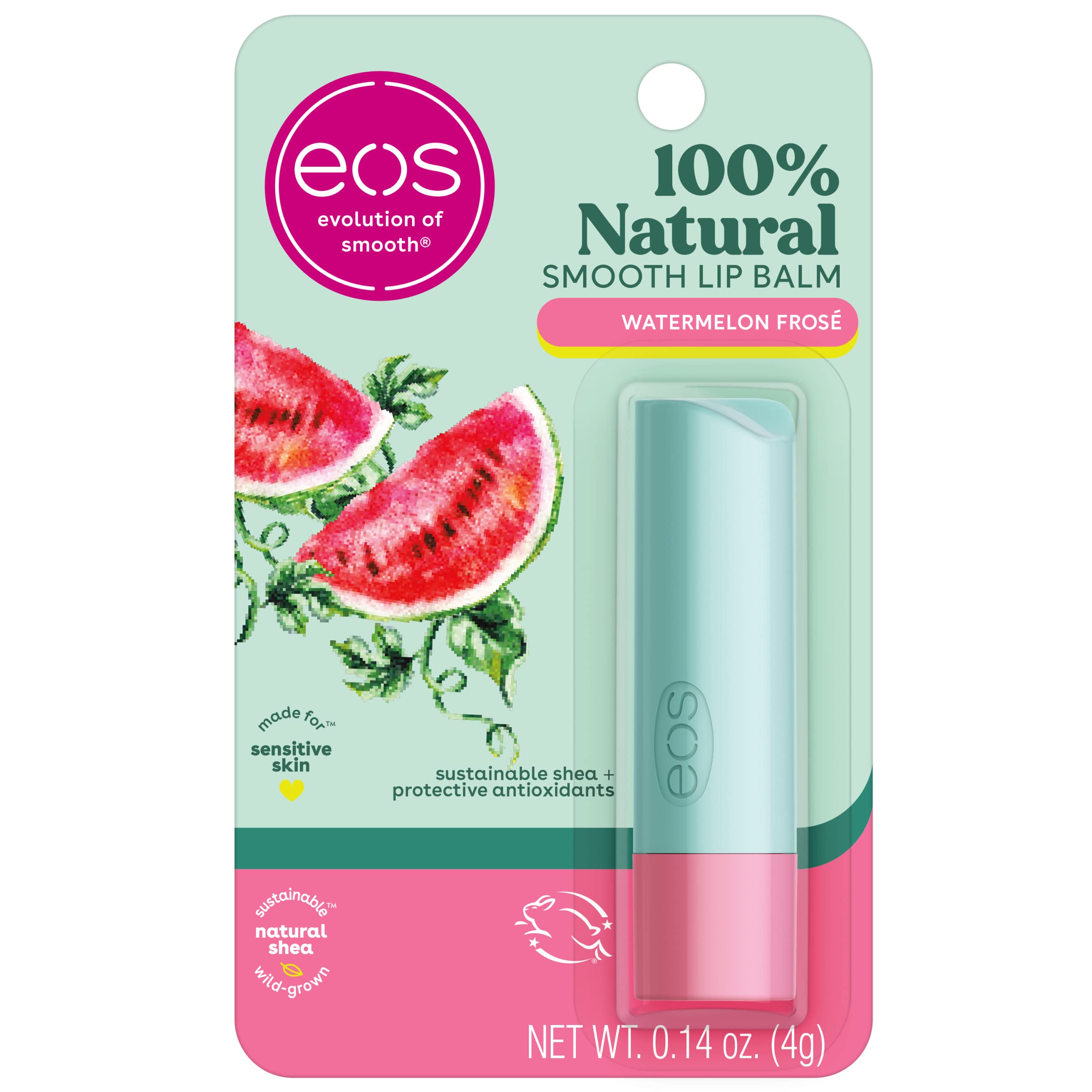 Eos 100% Natural Lip Balm- Watermelon Fros  , Dermatologist Recommended For Sensitive Skin, All-Day Moisture Lip Care, 0.14 Oz
