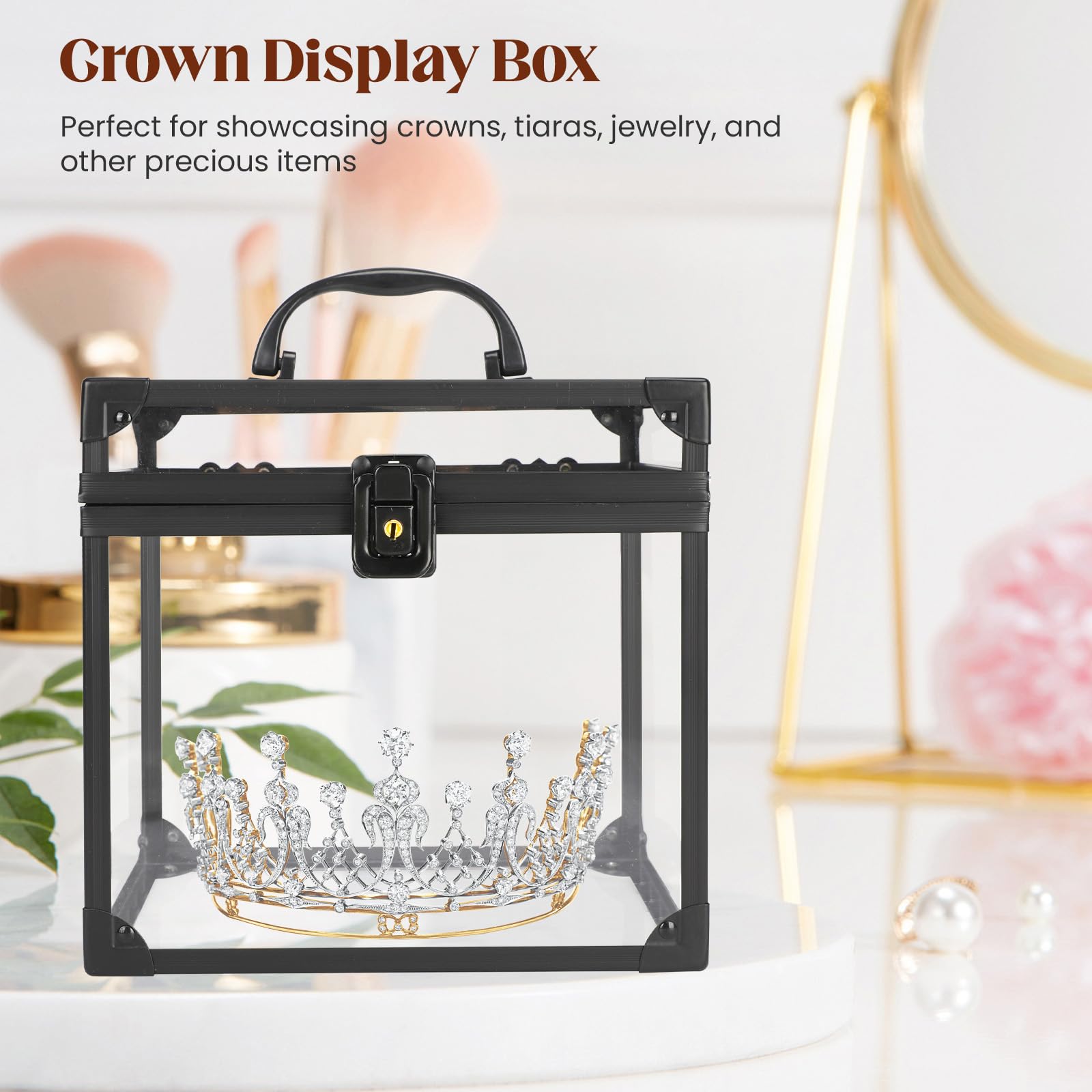 Donghome Crown Box, Clear Acrylic Makeup Box, Makeup Organizer, Large Capacity Transparent Display Case For Vanity,Bathroom Coun