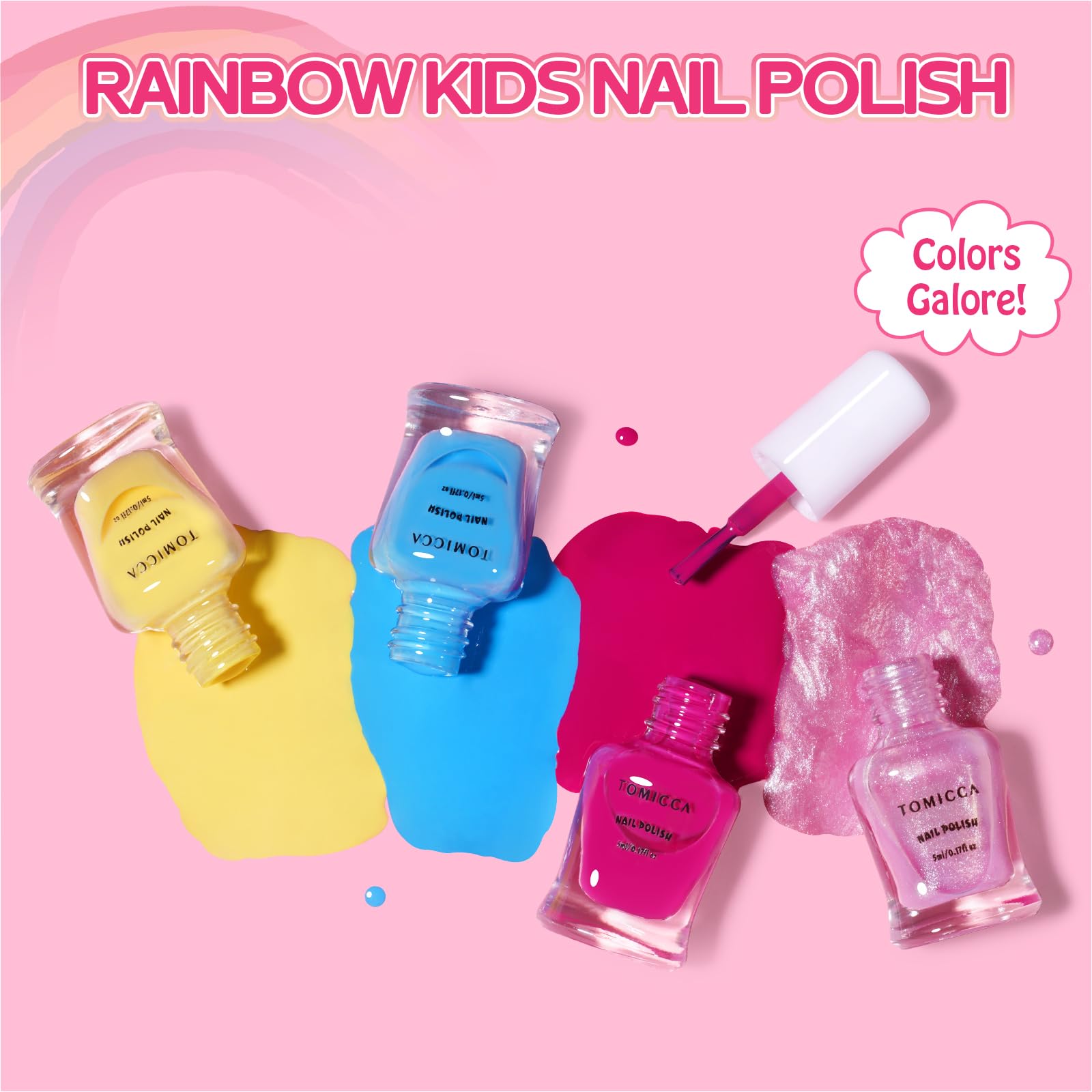 Tomicca Kids Nail Polish - 10 Colors Quick Dry Nail Polish, Peel Off Water Based Rainbow Nail Polish, Kids Natural Safe Non Toxi