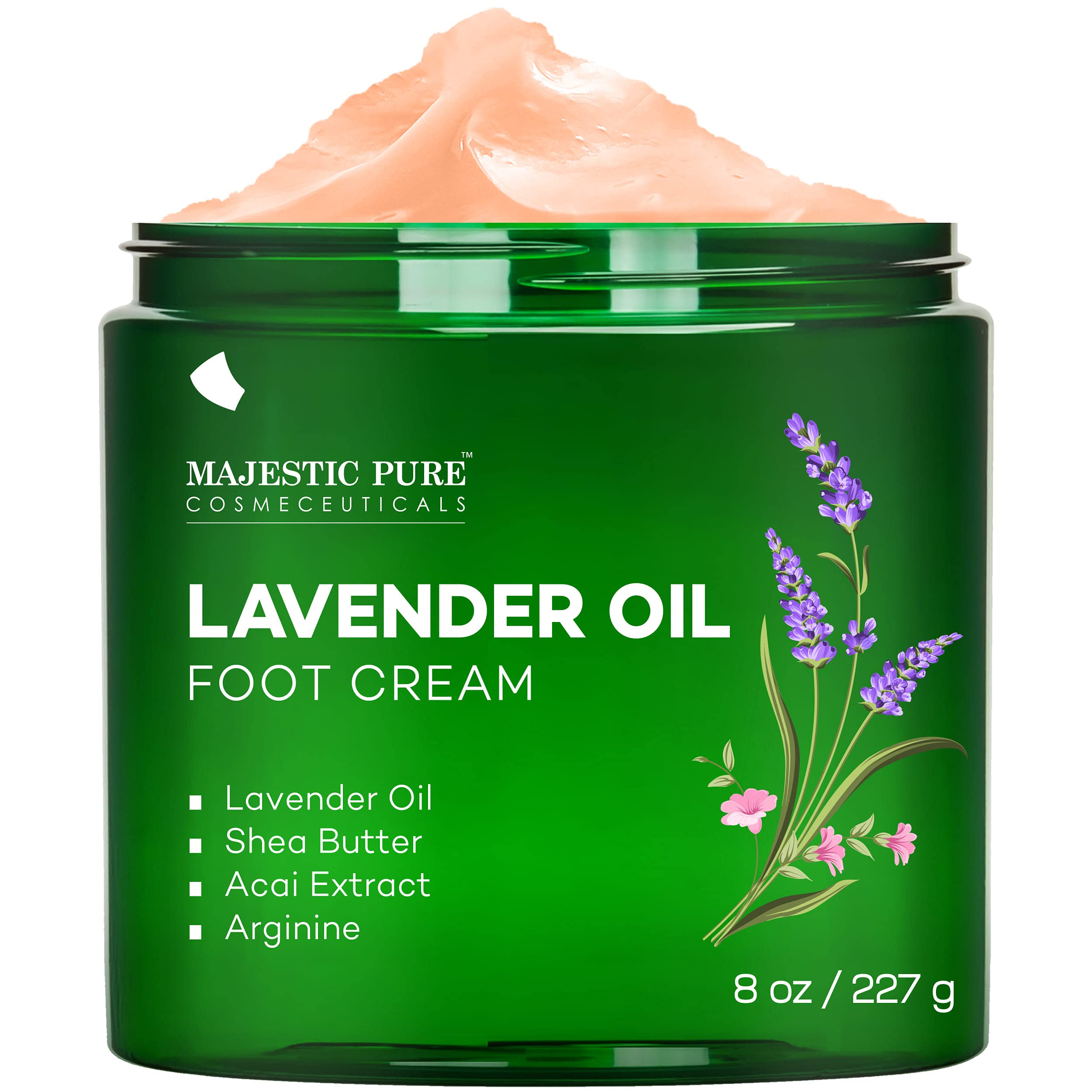 Majestic Pure Lavender Oil Foot Cream, Warming Cream - Calluses, Dry Cracked Feet, Hands, Heels, Elbow, Nails, And Knees - Softe