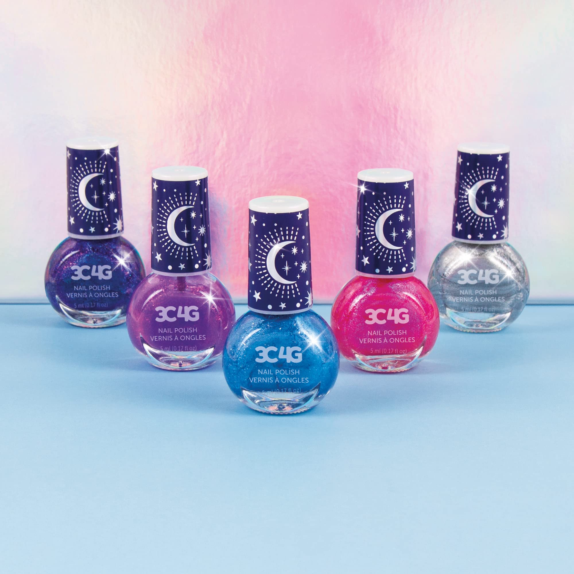 Make It Real 3C4G: Celestial Nail Polish Hexagon - 5 Bottles Of Glittering Polish, Teens Tweens & Girls, Water Based, Non-Toxic