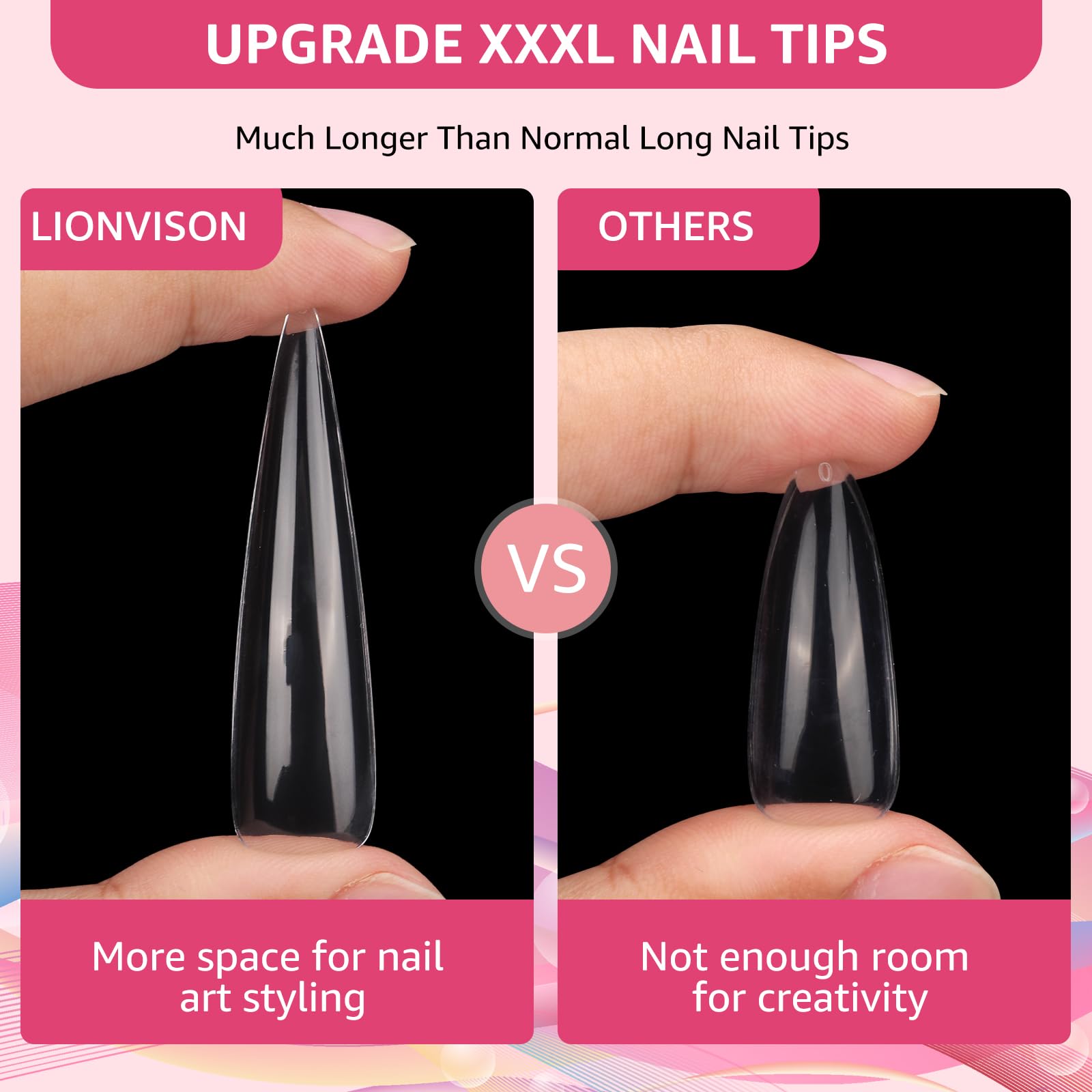 504Pcs 3Xl Stiletto Nail Tips, Full Cover Clear Nail Tips For Acrylic Nails Professional, 12 Sizes Tapered Square Acrylic Full N