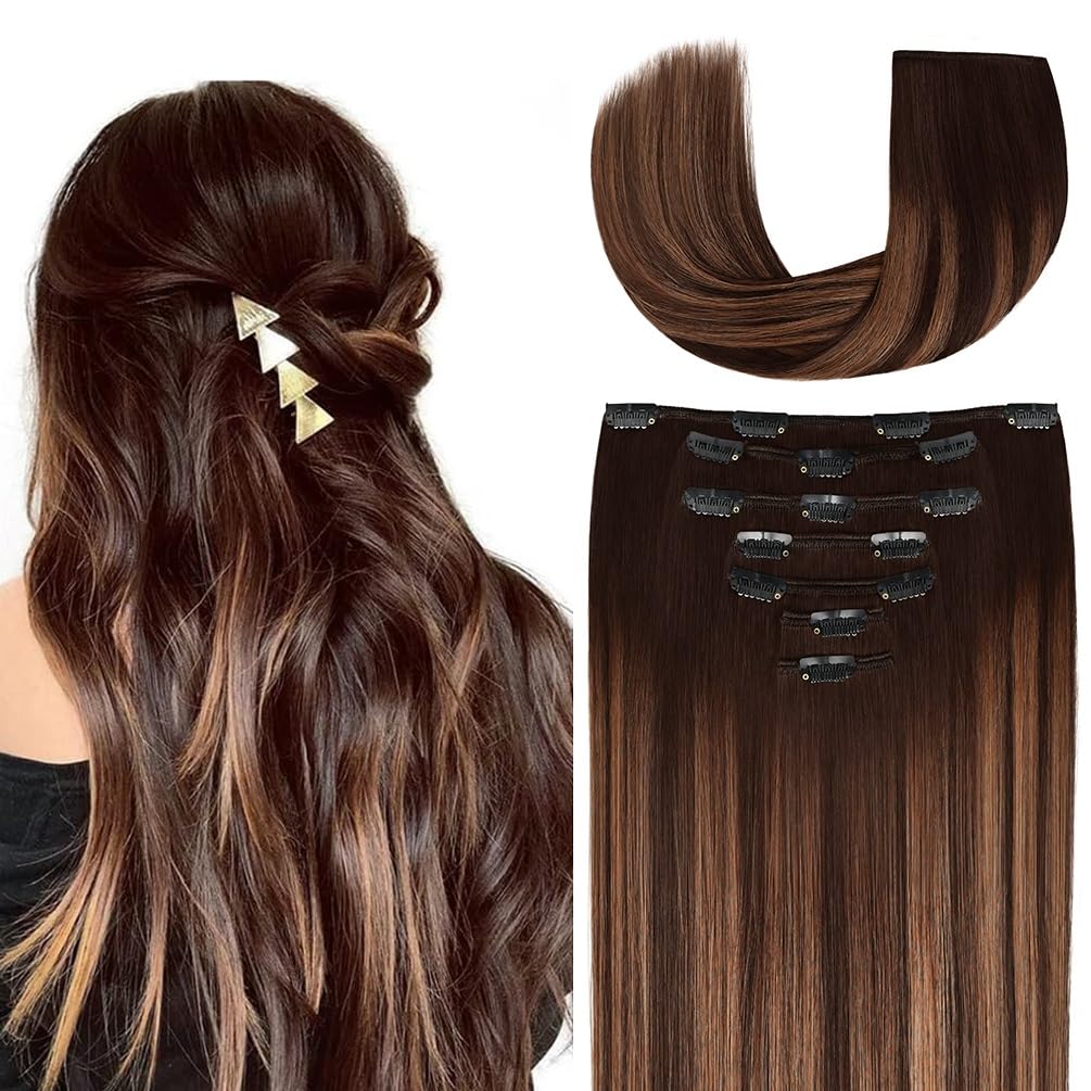 16 Inch Clip-In Hair Extensions Remy Human Hair For Women - Soft Handmade Real Human Hair Clip In Extensions, Straight, Thick, 1