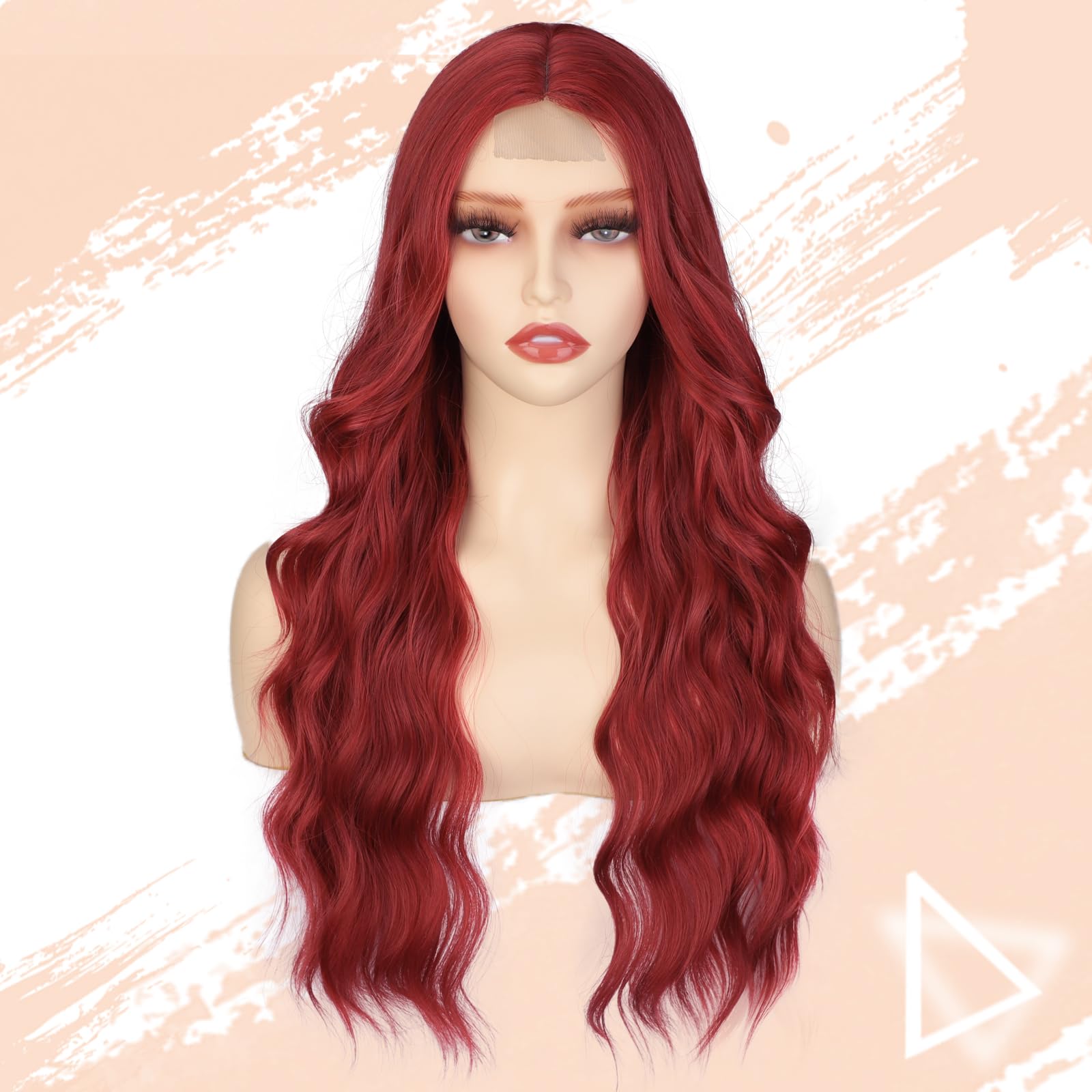 Aisi Queens Red Wig Long Wavy Red Wigs For Women 24 Inches Wavy Middle Part Hair Heat Resistant Fiber Curly Cosplay Wig For Girl