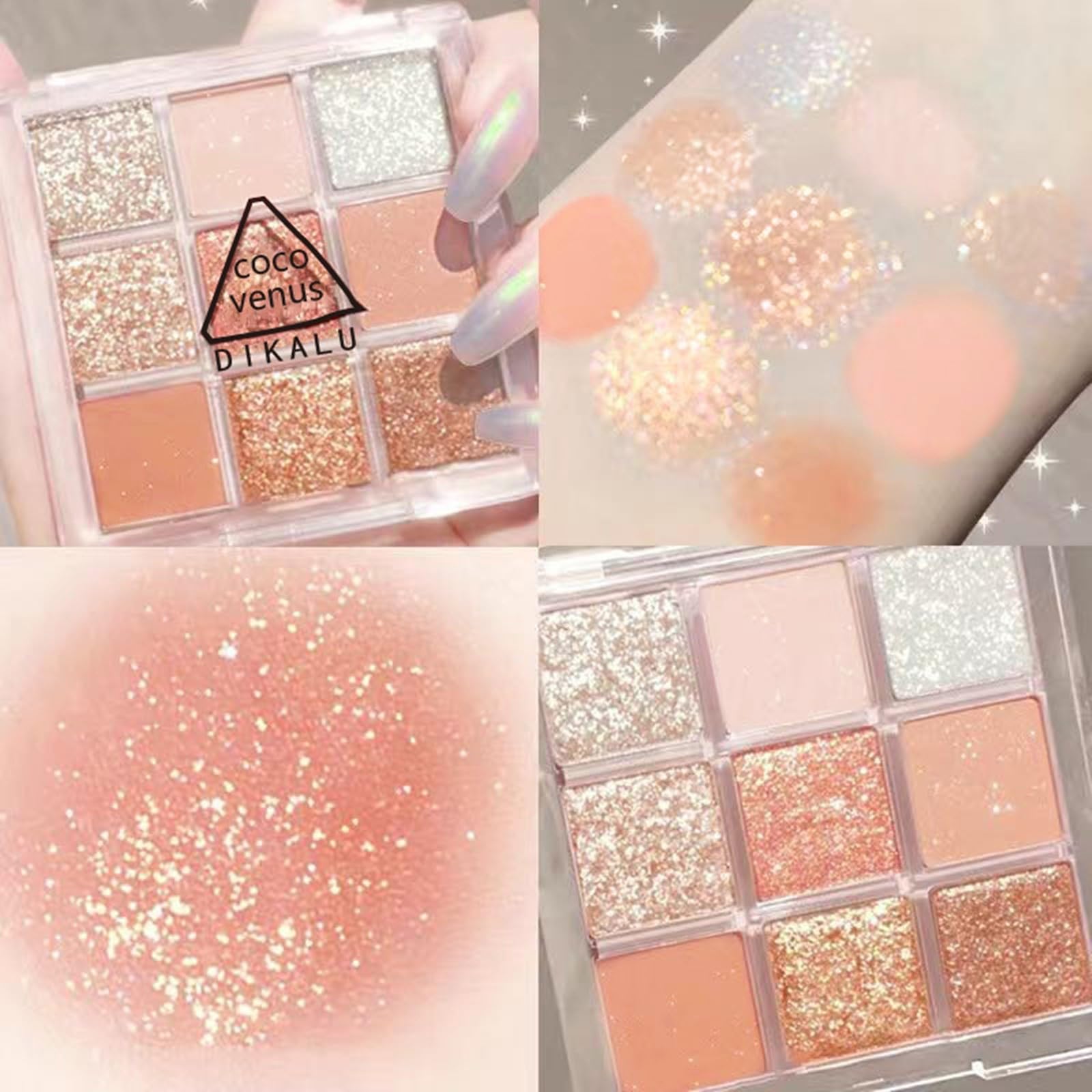 Go Ho 9 Colors Eyeshadow Palette,Glitter&Shimmer Eyeshadow Korean Makeup,Long Lasting Blendable Rose Gold/Brown/White/Orange/Lig