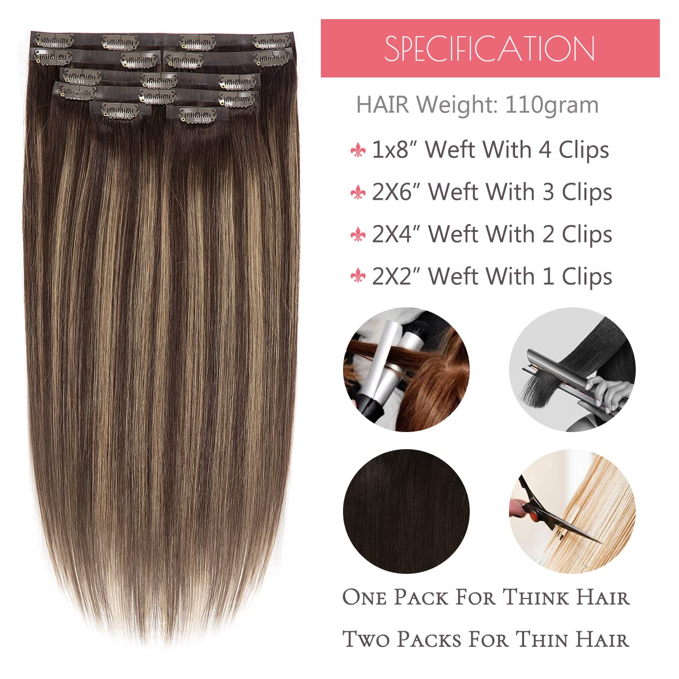 Loxxy Human Hair Extensions Glam Seamless Clip In Hair Extensions 22Inch Ombre Rooted Dark Brown To Chestnut Brown And Dark Brow