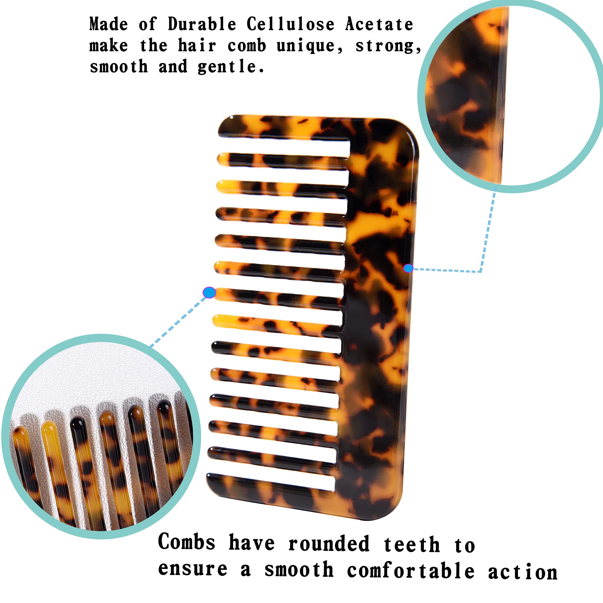 Fsmiling Hair Detangling Comb, Small Travel Purse Wide Tooth Pocket Comb For Thick Curly Wavy Hair, Acetate Hair Detangler Comb
