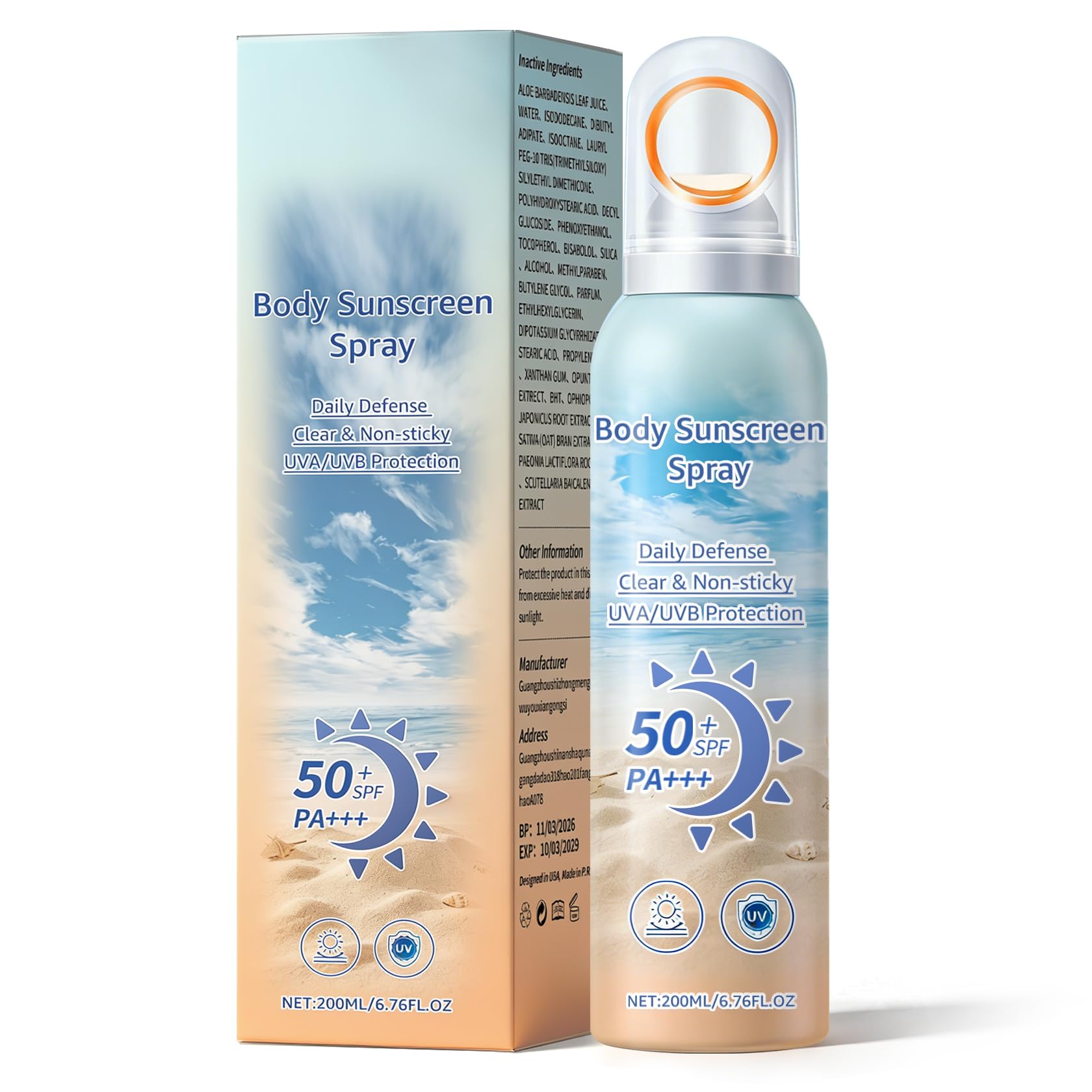 XINGXYUEL Mineral Sunscreen Spray SPF 50, Zinc Oxide Sunscreen Spray for Face & Body, Broad-Spectrum UVA/UVB Protection Sunscree