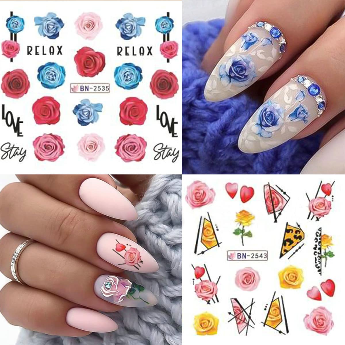Flower Nail Stickers Rose Geometric Lines Nail Decor Water Transfer Decals Slider Love Letter Nail Foils Diy Wedding Designs Man