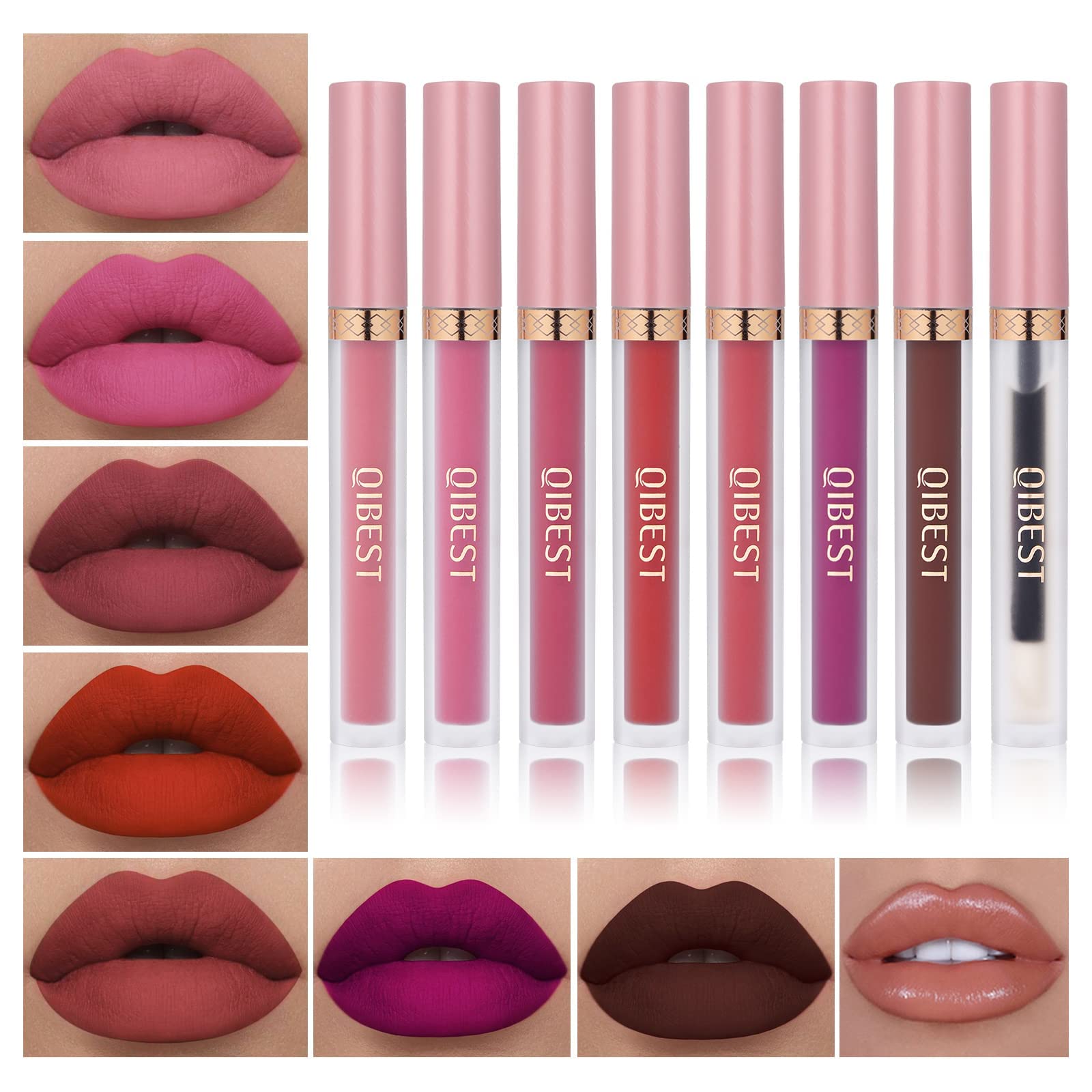 Qibest 7Pcs Matte Liquid Lipstick And 1Pcs Lip Plumper Makeup Set,Pigmented Waterproof Make Up Valentine'S Day Gift Lip Gloss Se