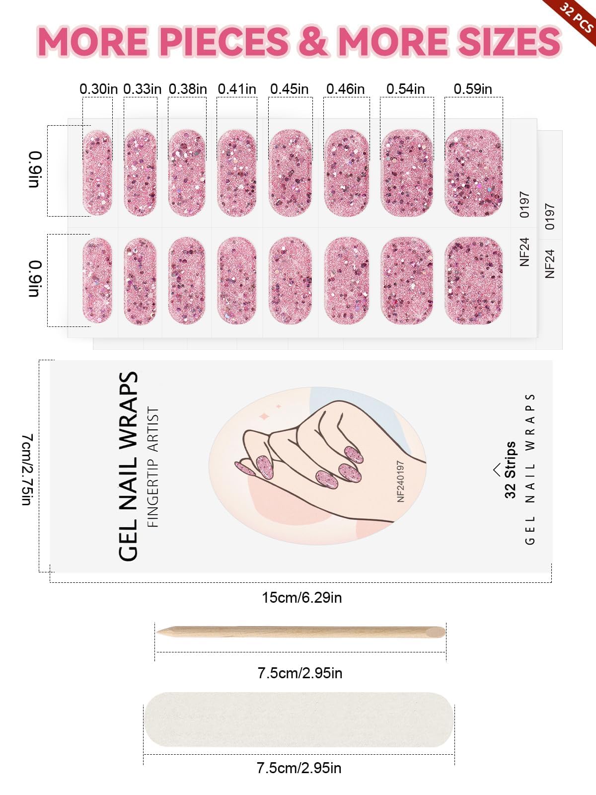 32Pcs Semi Cured Gel Nail Strips, Ebanku Valentine Gel Nail Stickers Real Nail Polish Strips Full Nail Art Wraps Long-Lasting Ge