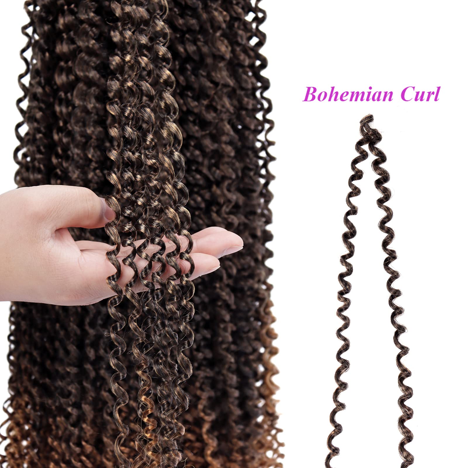 Dorsanee Ombre Brown Passion Twist Hair 24 Inch 7 Packs Water Wave Crochet Hair Long Bohemian Curly Braiding Hair For Butterfly