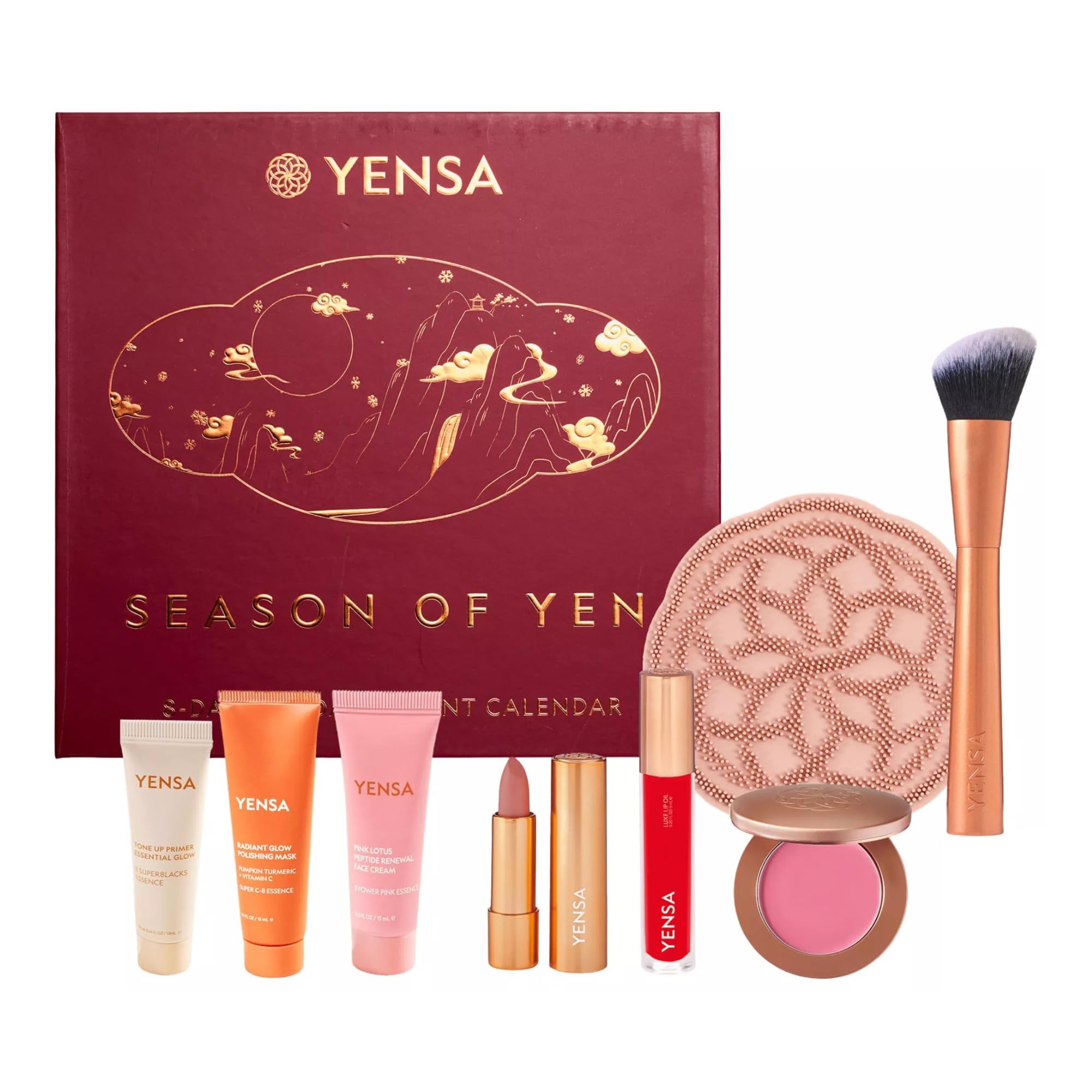 YENSA Season of Yen Beauty Advent Calendar  8Day Lunar New Year Makeup and Skin Care Gift Set  Travel Size Skincare, Lipstick