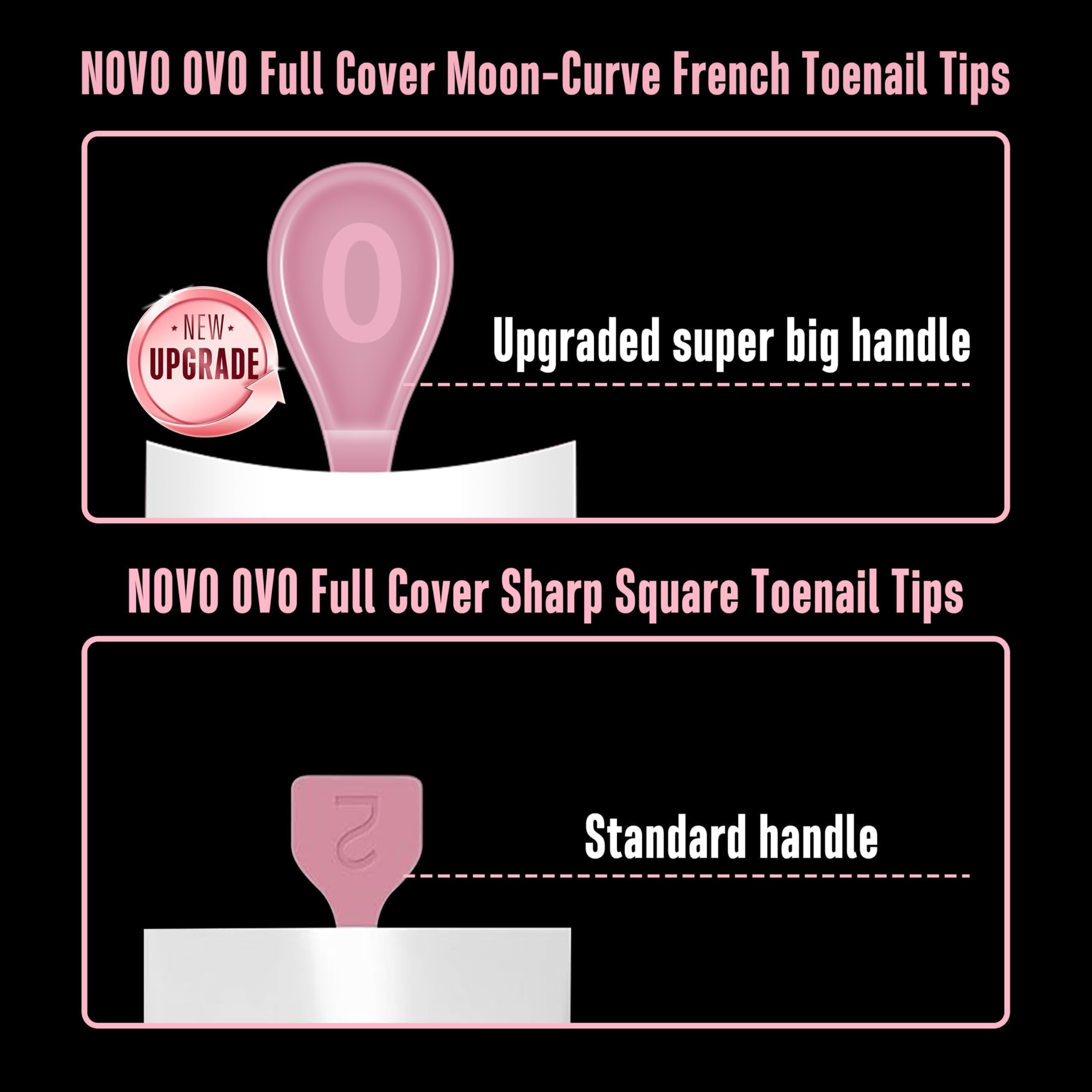NOVO OVO Halloween Short Toe Nail Tips White French Tip with Moon Curve, BERRY PINK Thick Sharp Square Toenail Extension, Soft G