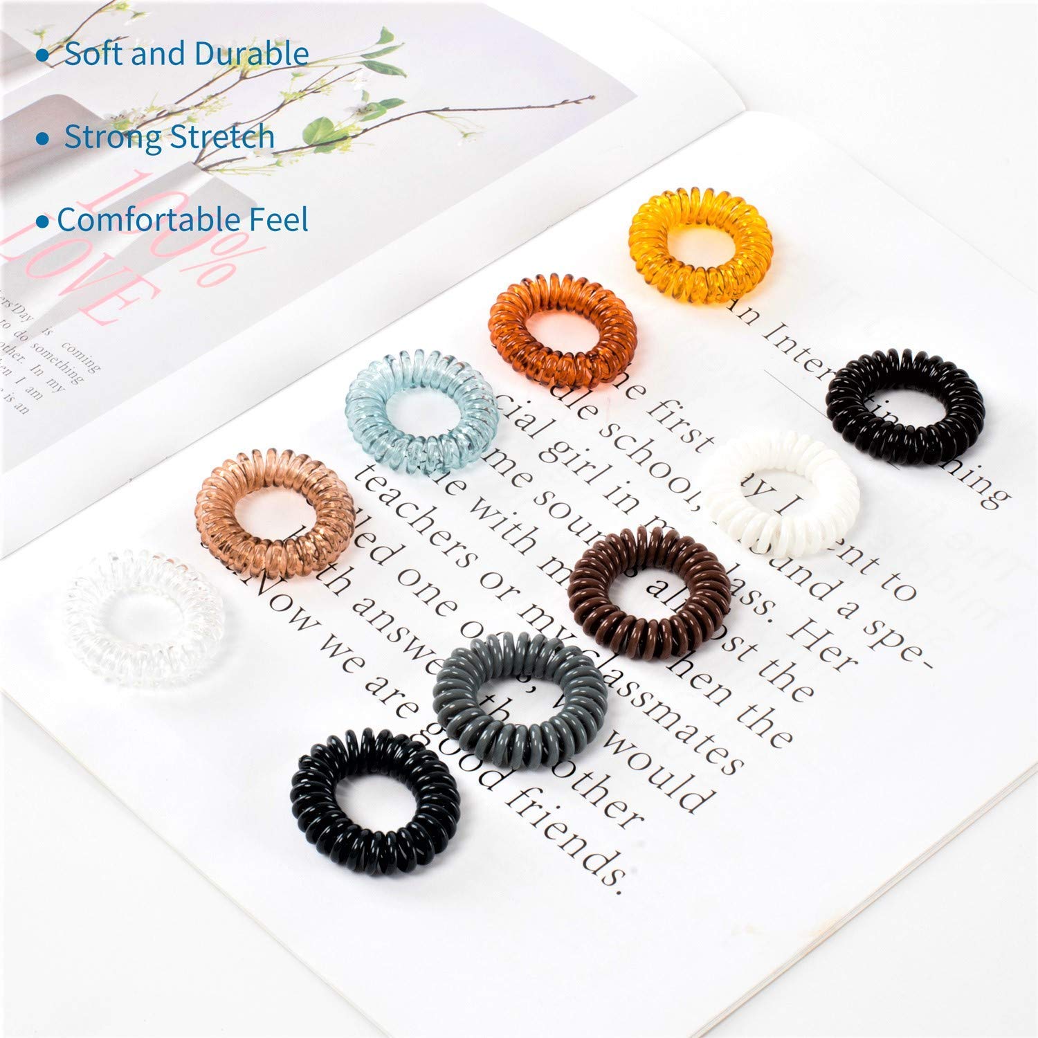 79Style 50Pcs Spiral Hair Ties Coil Hair Ties Bulk Hair Coils Ponytail Holder Neutral No Crease Traceless Coil Hair Scrunchies P