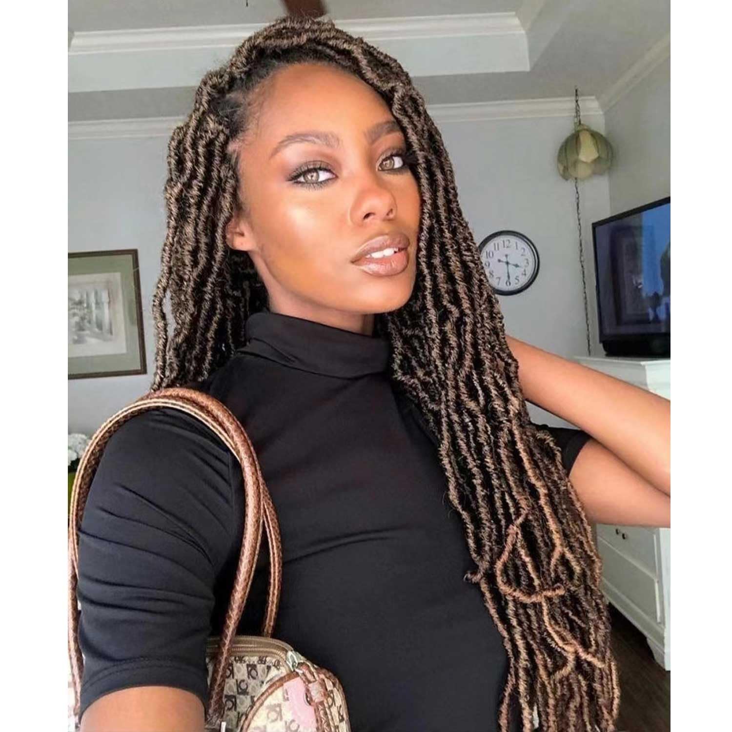 22 Inch Soft Locs Crochet Hair Pre Looped 6 Packs Faux Locs Crochet Braids Curly Wavy Goddess Locs for Butterfly Locs Hair (22 I