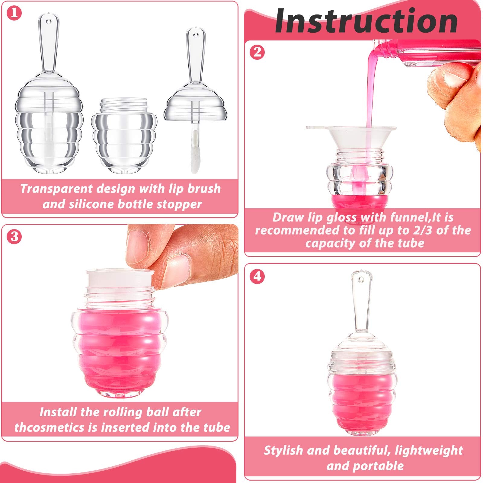18 Pieces Honey Pots Shaped Lip Gloss Tube Empty Plastic Lip Gloss Container Mini Clear Refillable Lip Balm Bottle Container wit