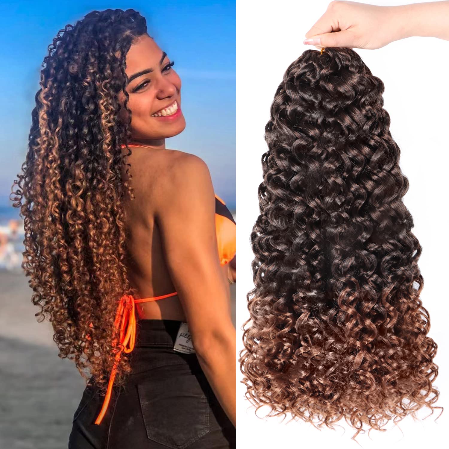Gogo Curl Crochet Hair 18 Inch 7 Packs Curly Crochet Hair for Blcak Women Deep Wave Crochet Hair Beach Curl Crochet Hair Synthet