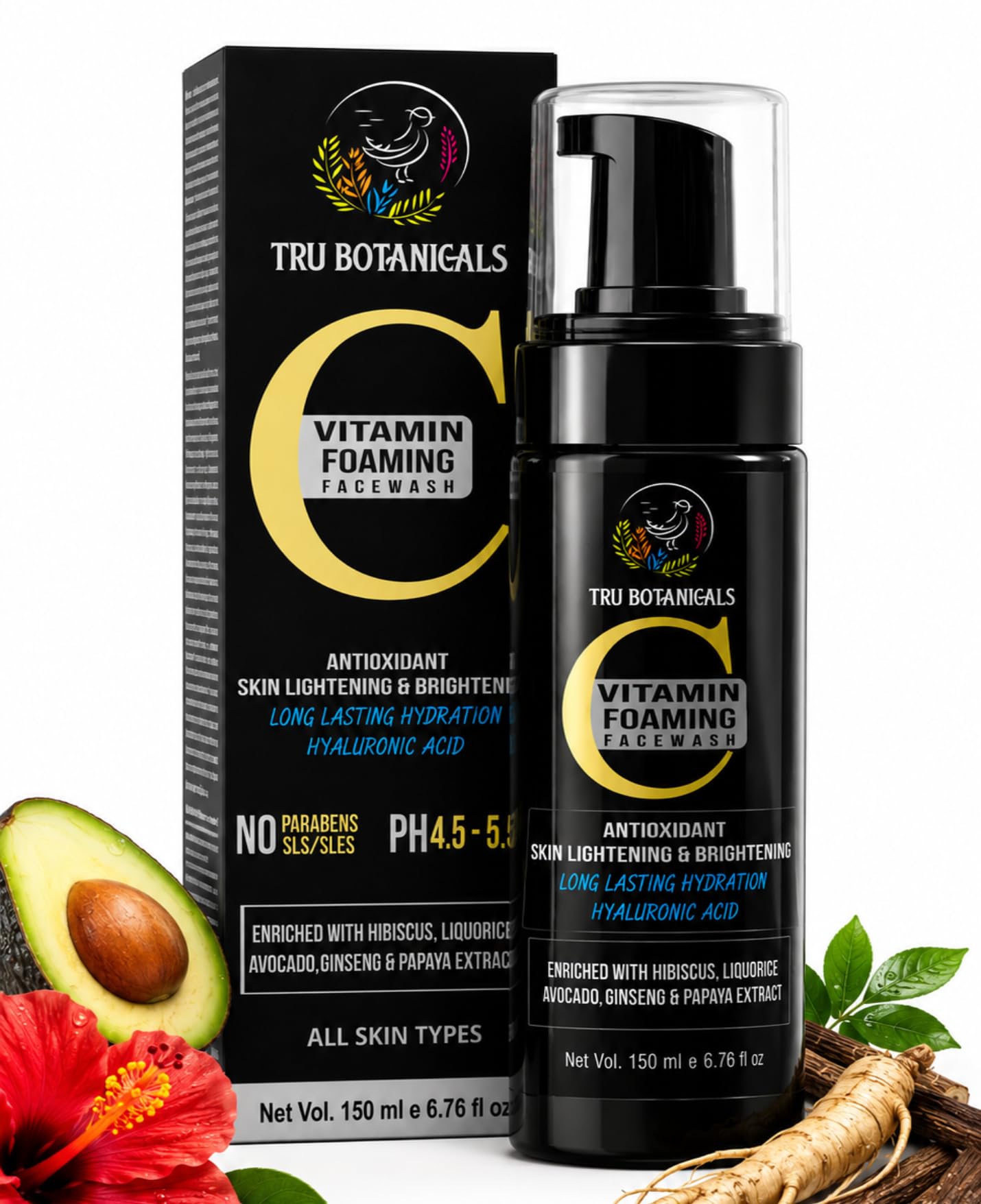 Tru Botanicals Vitamin C Face Wash With Hyaluronic Acid & Niacinamide | Removes Pimple & Dark Spots | Gentle SoapFree Cleanser 