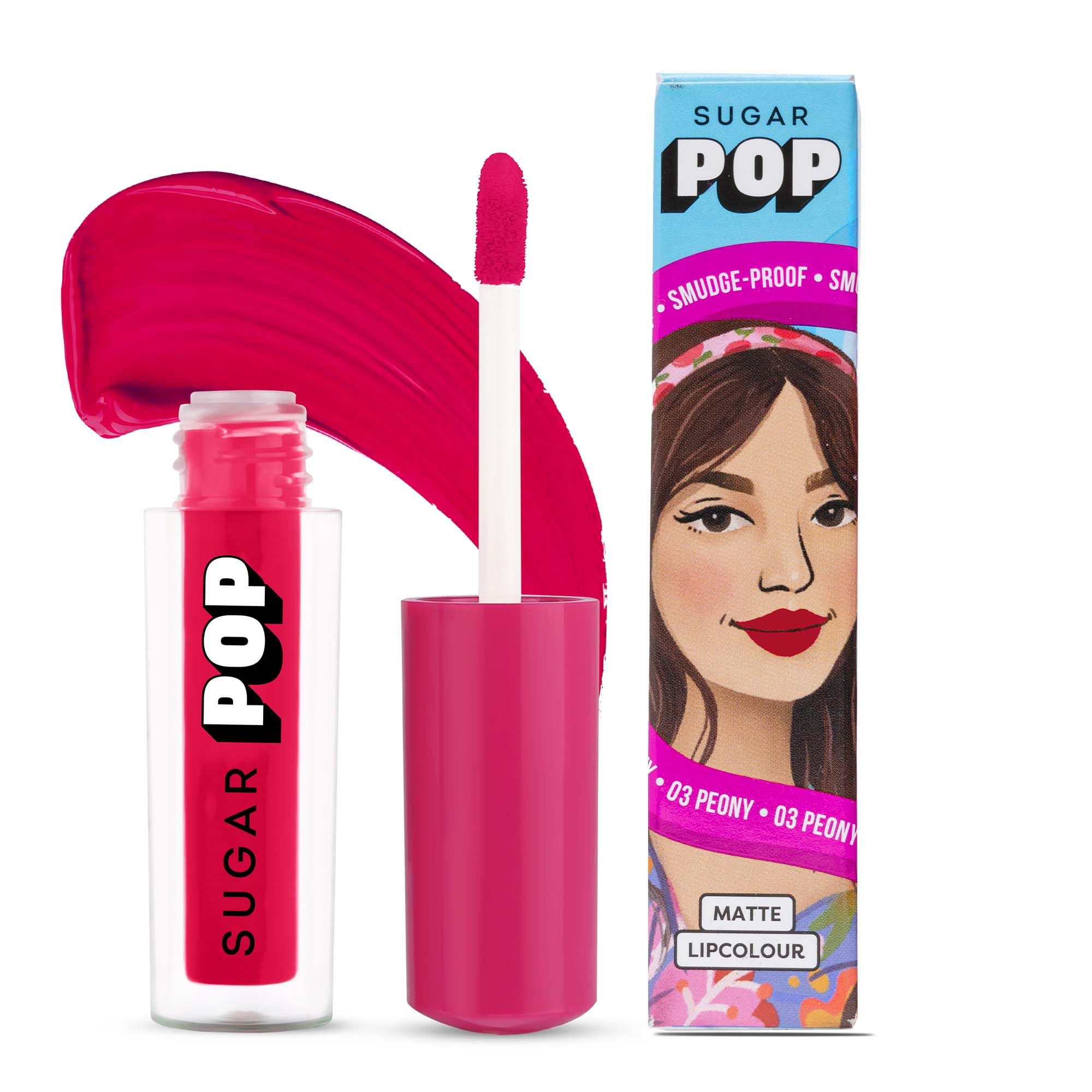 Sugar Pop Matte Lipcolour - 03 Peony (Electric Pink) 1.6 Ml - Lasts Up To 8 Hours - Pink Lipstick For Women | Non-Drying, Smudge