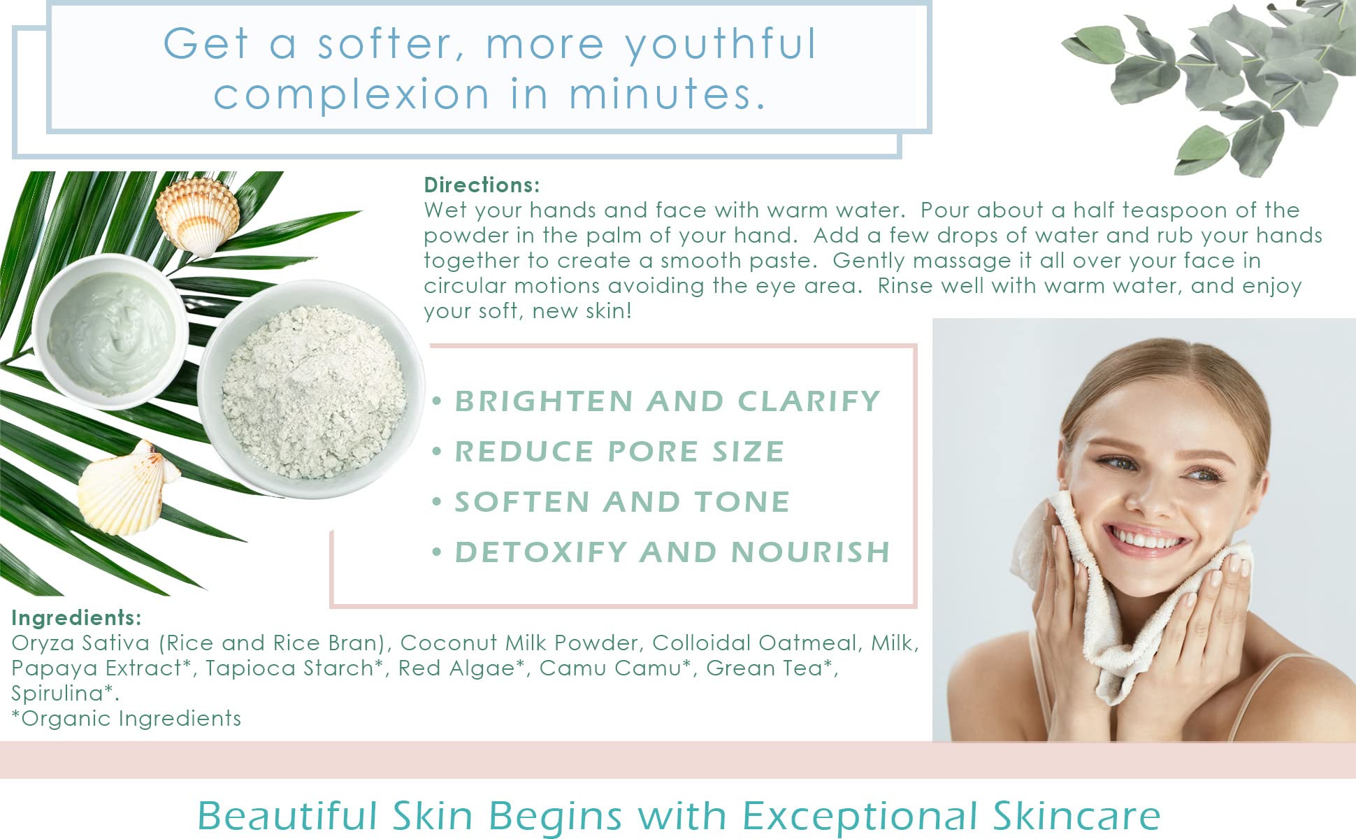 Rice And Papaya Enzyme Powder (Water-Activated) - All Natural Daily Face Exfoliator/Cleanser - Pore Purifying, Anti-Aging, Ingre