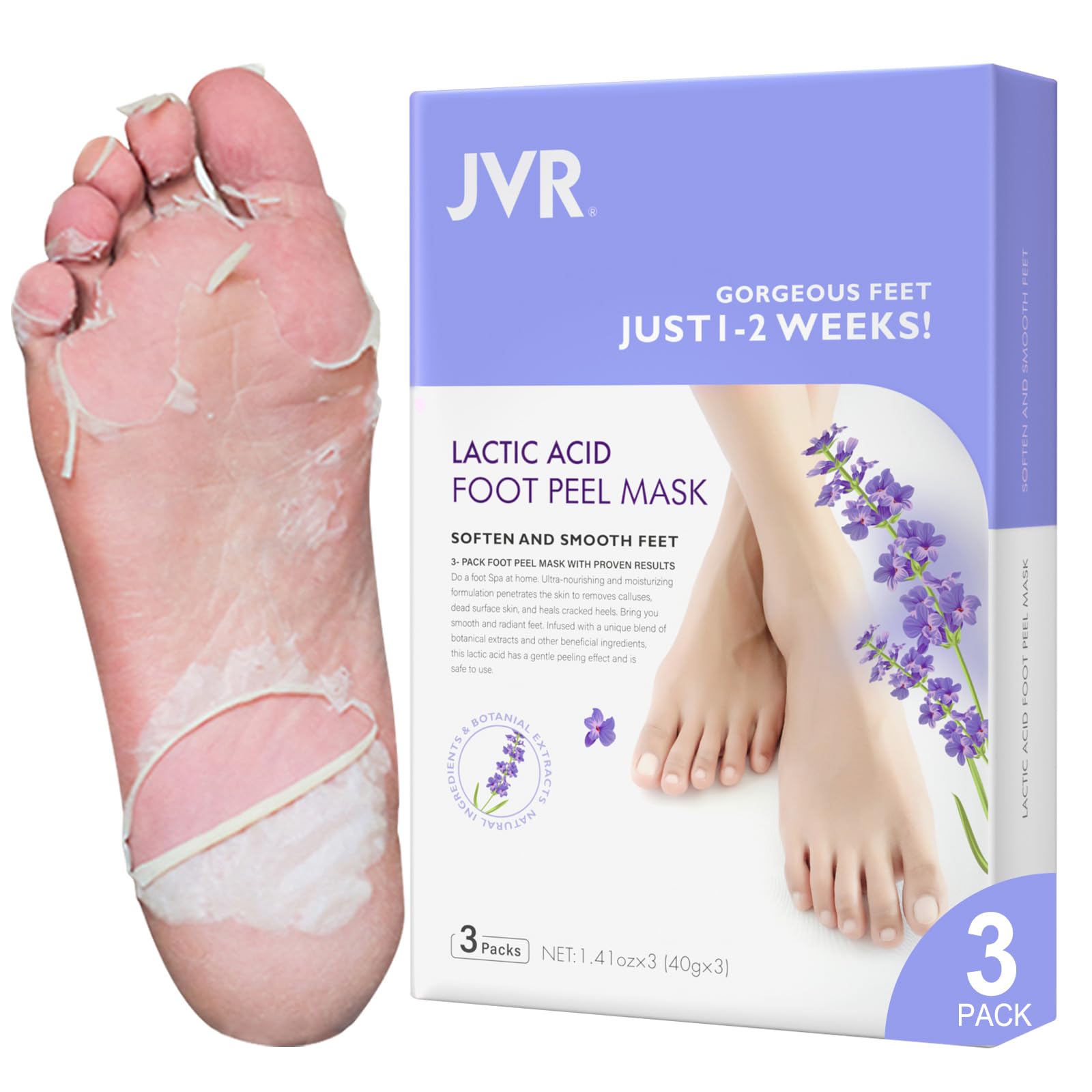 Foot Peel Mask - 3 Pairs - Exfoliating Peeling Callus Remover, Repairs Cracked Heels & Dead, Dry Skin, for Smoother and Softer F