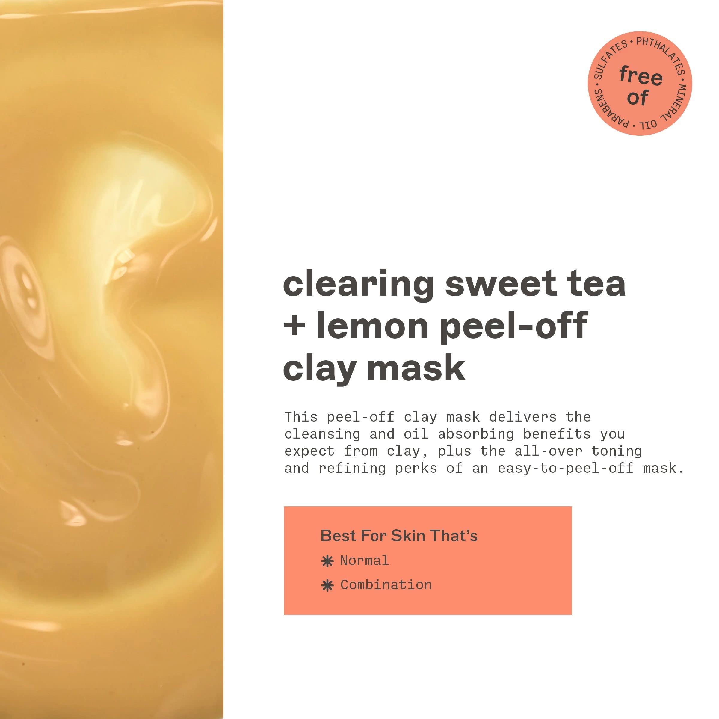 Freeman Clearing Peel-Off Clay Mask, Brightening & Toning Facial Mask, Tea & Lemon Help Even Skin, Antioxidant Rich, Clay Face M