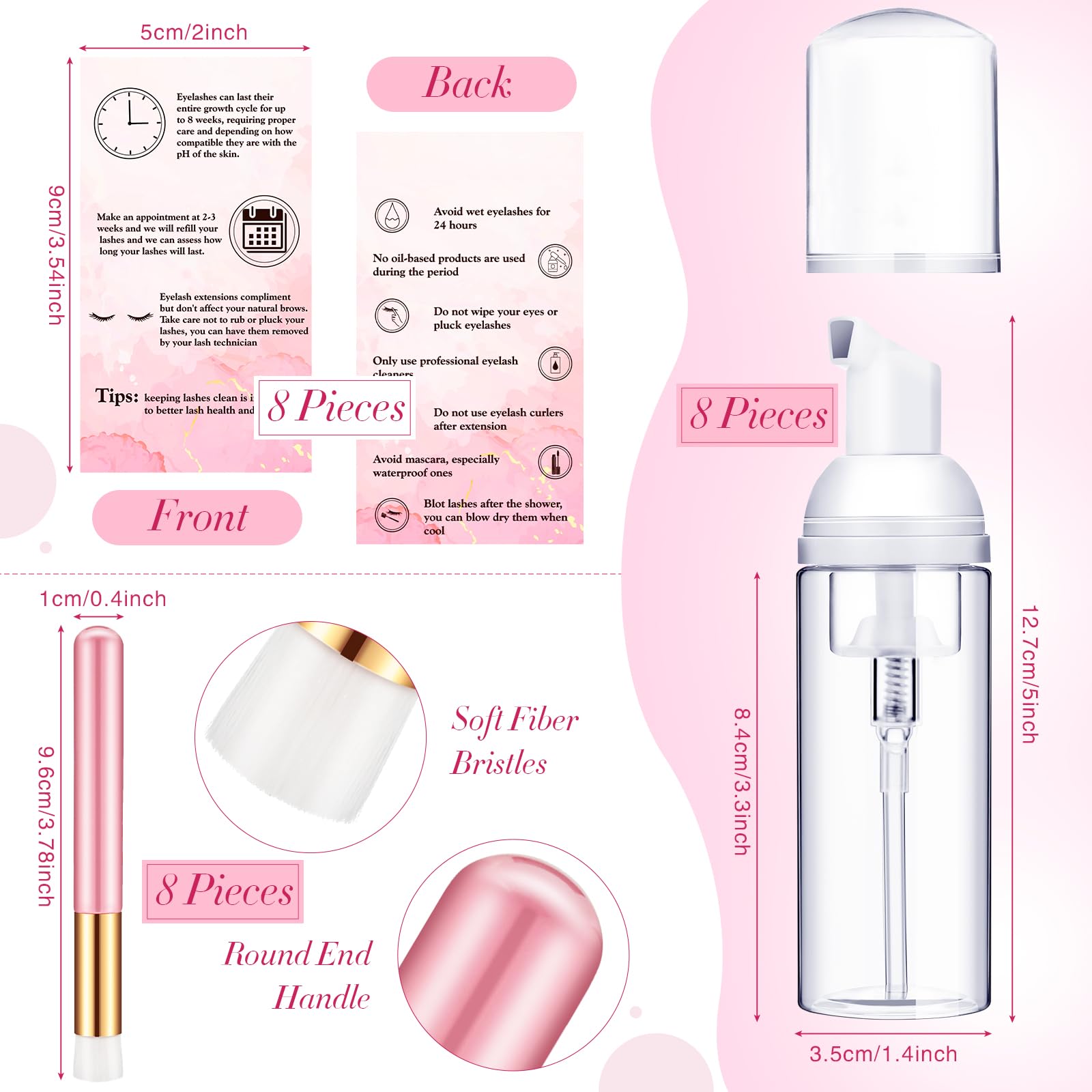 8 Pcs Lash Shampoo Brushes Set Eyelash Aftercare Bag Disposable Mascara Tubes Foam Pump Bottle Extension Aftercare Instructions