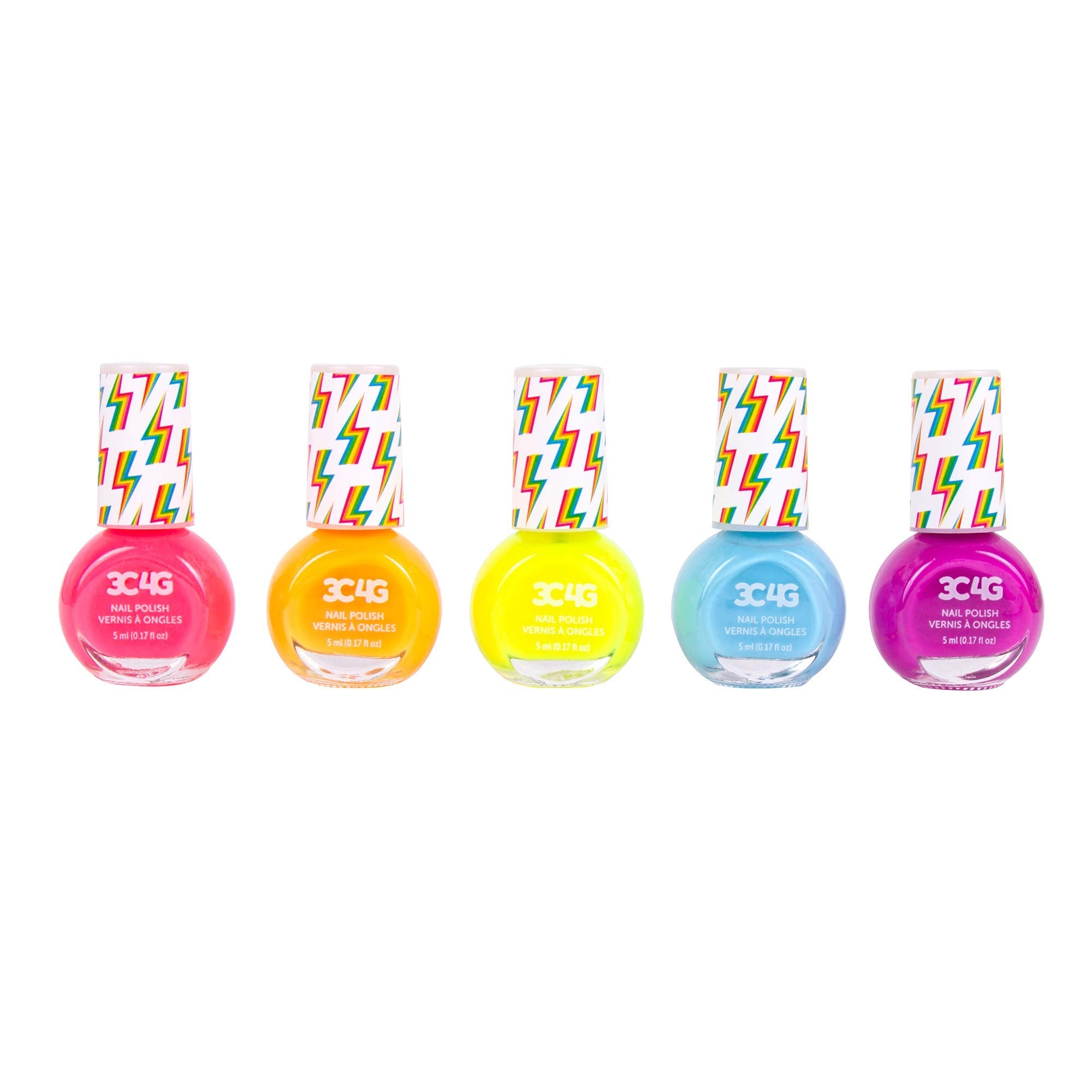 3C4G Neon Nail Polish Set - Quick Dry Nail Polish for Girls - Includes 5 Neon Colors - Non-Toxic Nail Polish Kit for Kids Ages 8