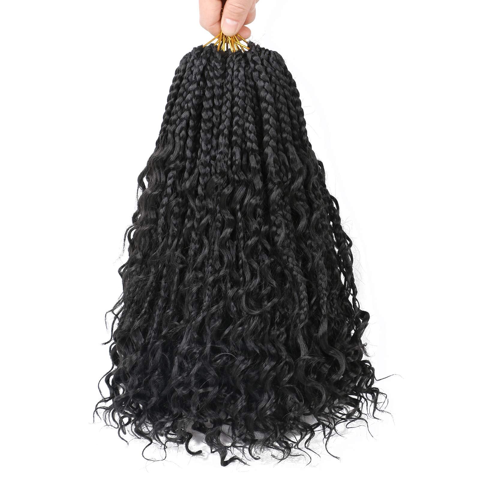 LMZIM 12 Inch Boho Box Braids Crochet Hair Bohomian Crochet Box Braids Curly Ends 8 Pack 3X Crochet Braids Synthetic Braiding Ha