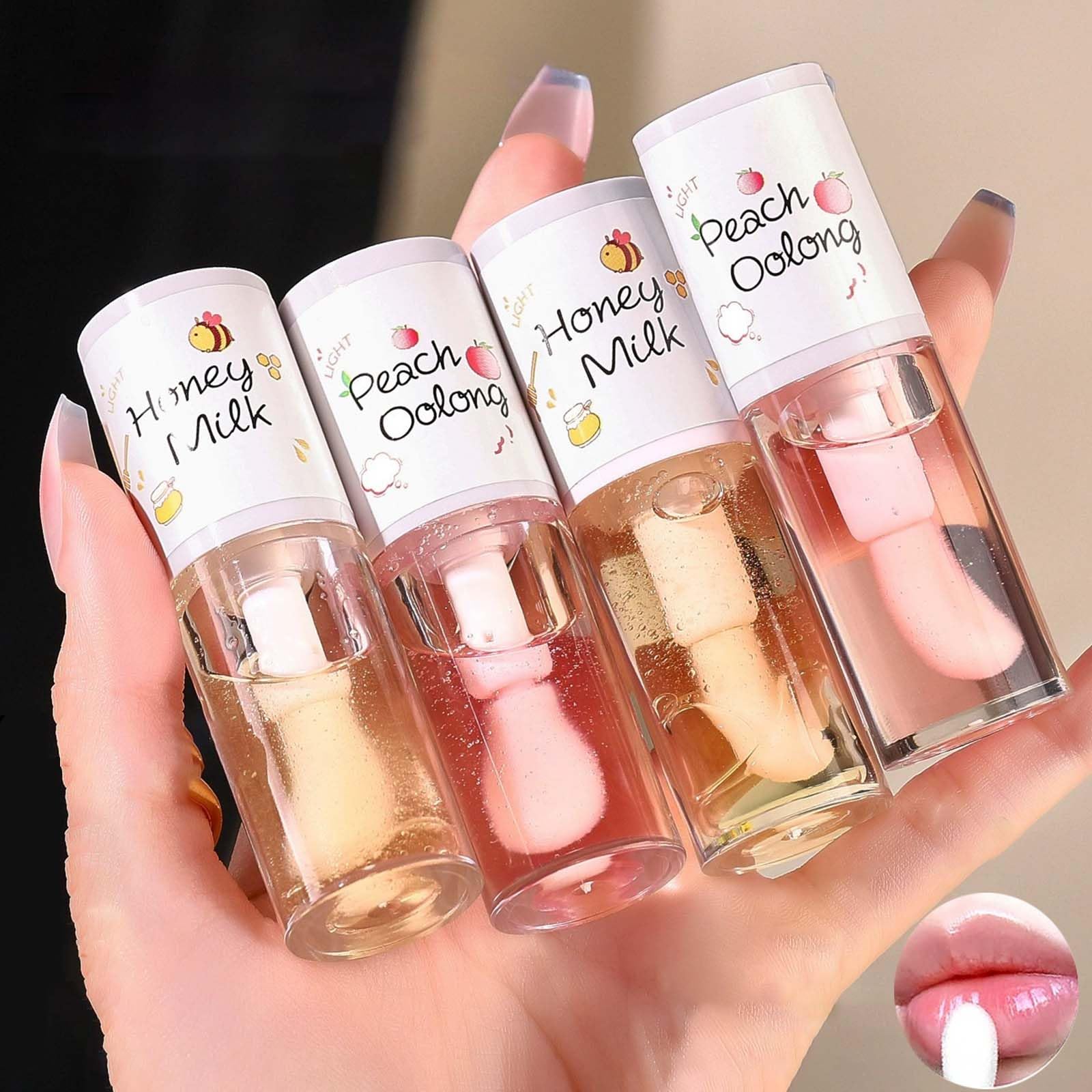 KTouler 4PCS Tinted Hydrating Lip Oil Set,Clear Lip Gloss,Honey Lip Oil,Lip Gloss Flavoring Oil Long Lasting Nourishing for Wome