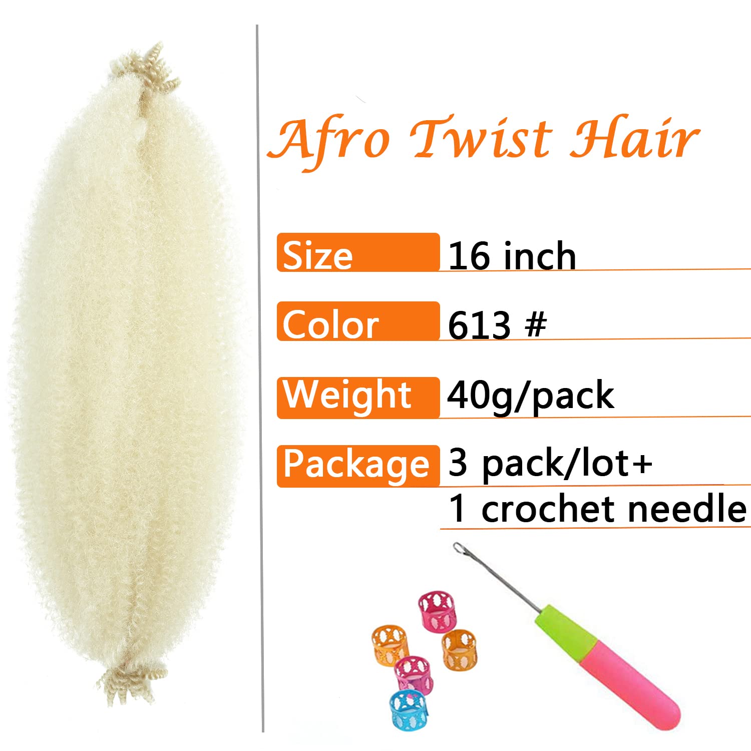 Springy Afro Twist Hair 16 Inch 3 Packs Pre Fluffed Marley Twist Braiding Hair For Black Women(16 Inch, 613)