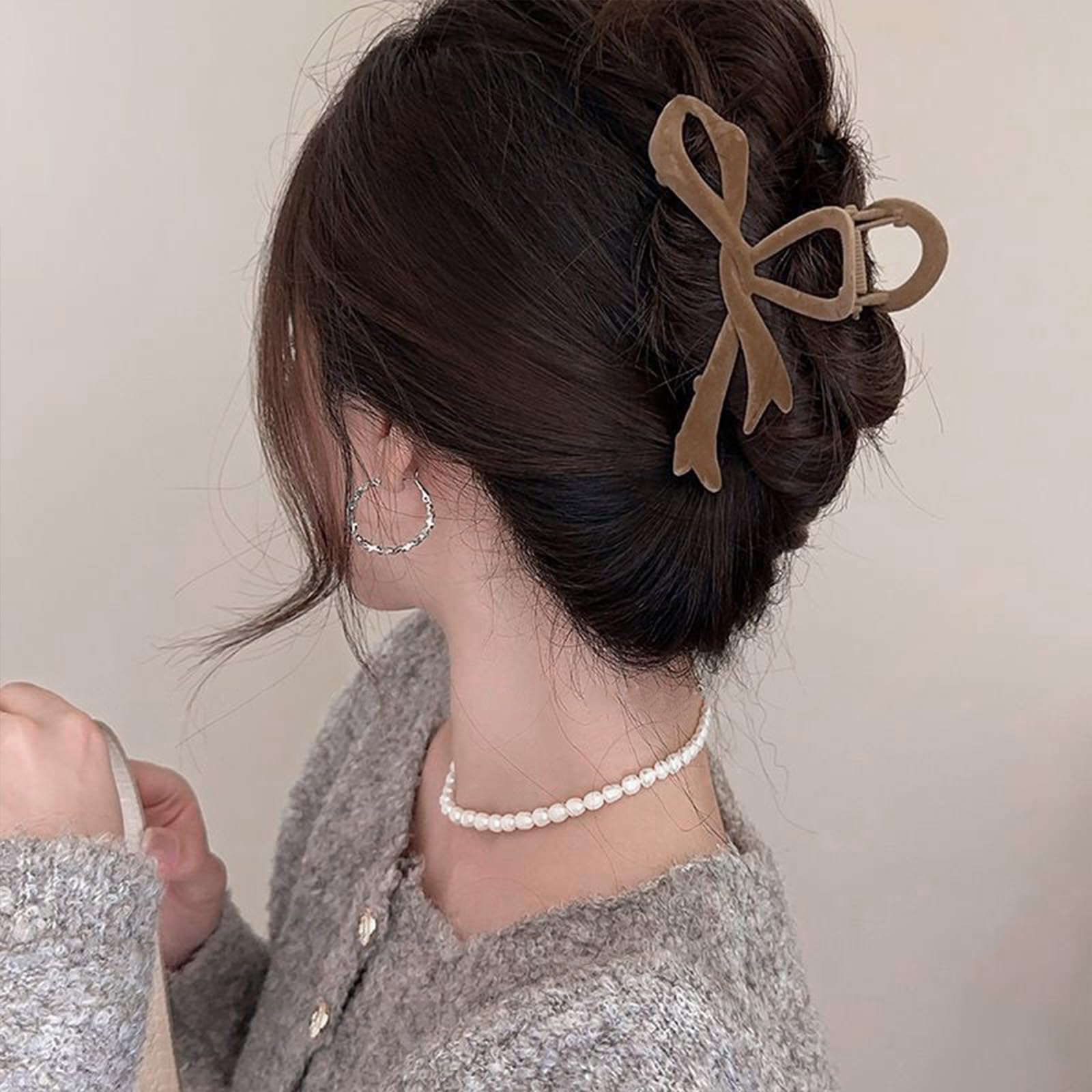 Brown Hair Claw Clips For Women Winter Hair Clips Bow Hair Barrettes Brown Velvet Hair Pins French Hair Claw Clip For Thick Thin