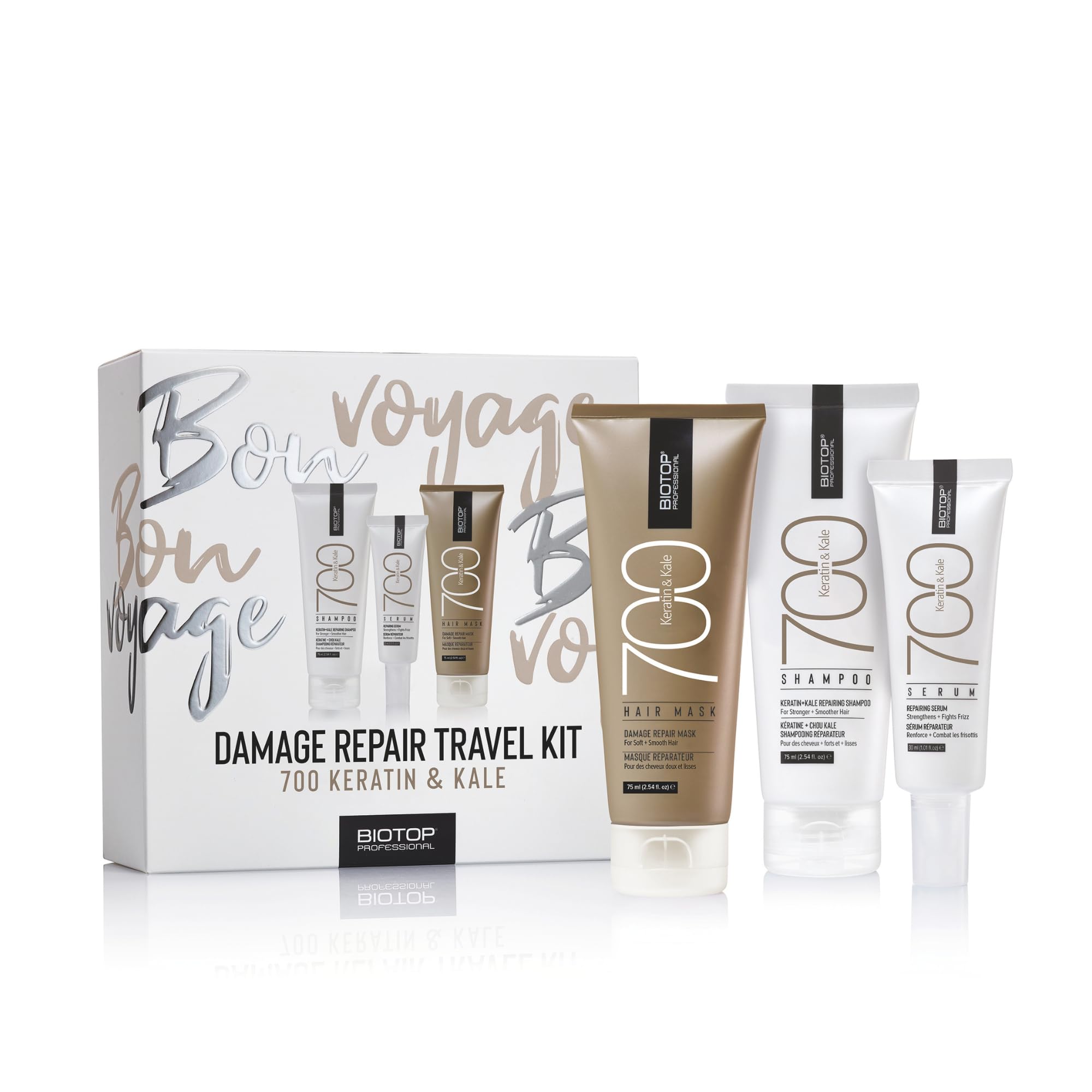 Biotop Professional 700 Keratin + Kale Travel Kit  Shampoo, Hair Mask & Serum for Dry, Frizzy, or ColorTreated Hair  Strength