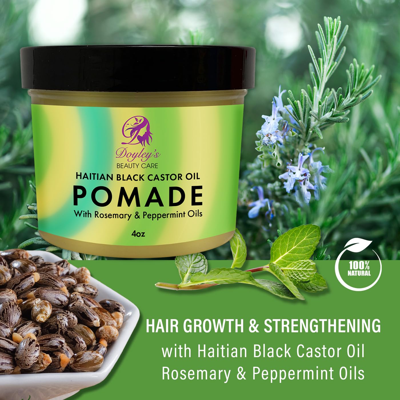 Doyley's Haitian Black Castor Oil Pomade 4oz with Rosemary and Peppermint Oils | For Hair Growth, Split Ends, Dry Scalp, Frizz C