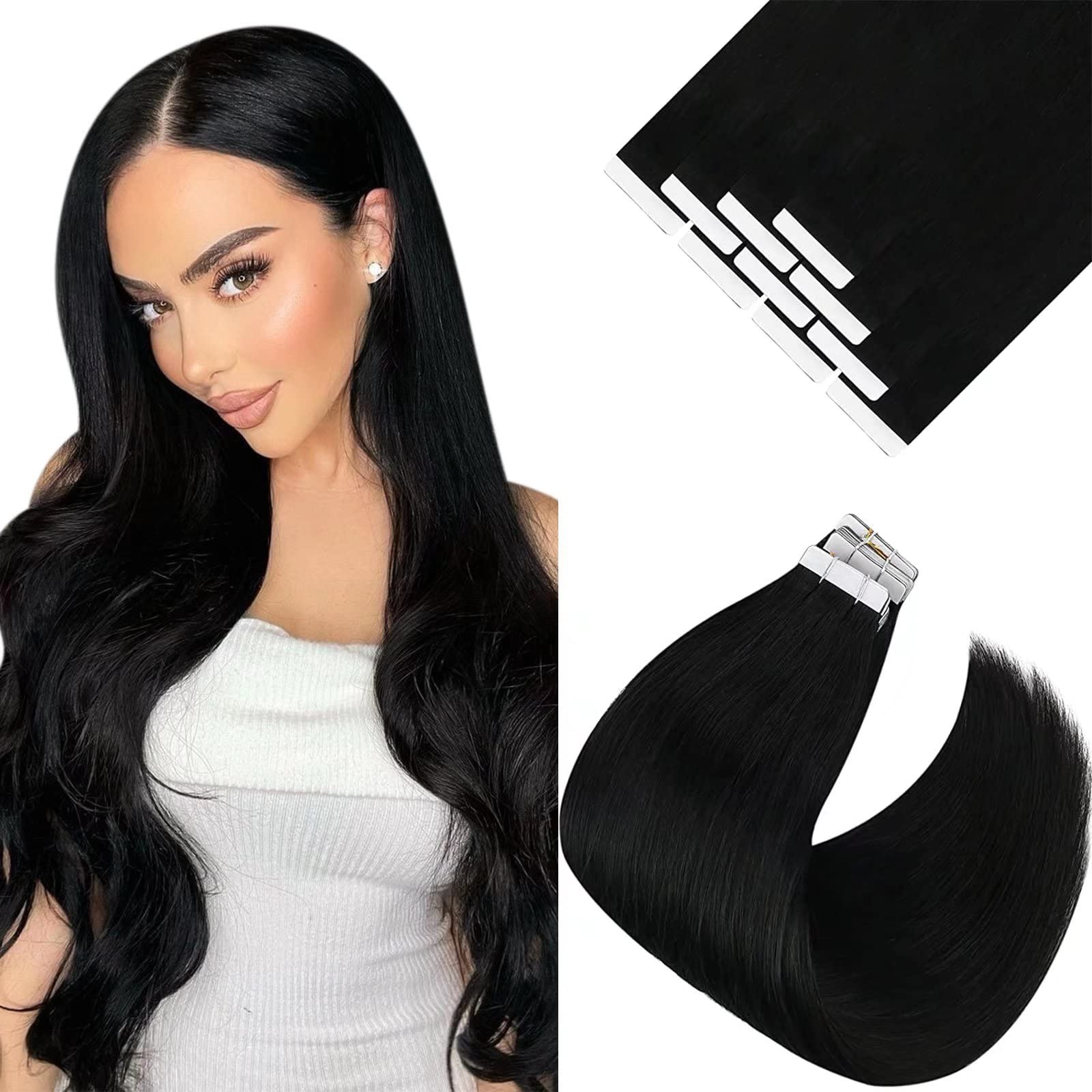 Ve Sunny Black Tape In Hair Extensions #1 Jet Black Human Hair Tape In Extensions Black Hair Extension Tape In Invisible Tape In