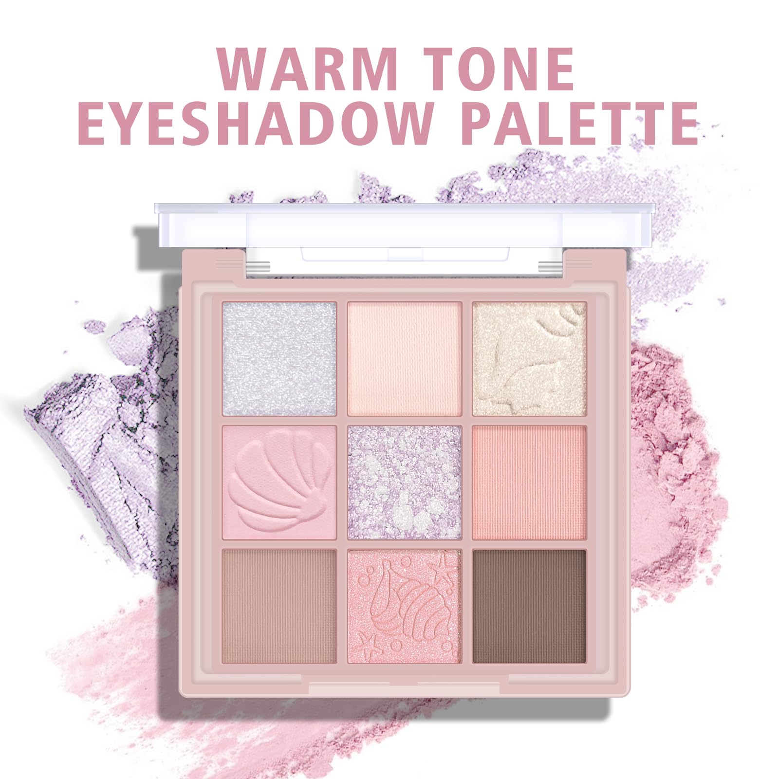 KYDA 9 Colors Warm Tone Eyeshadow Palette, Matte Light Purple Pink High Pigment Blendable Shades, Sparkling Powder Eyeshadow, Gl