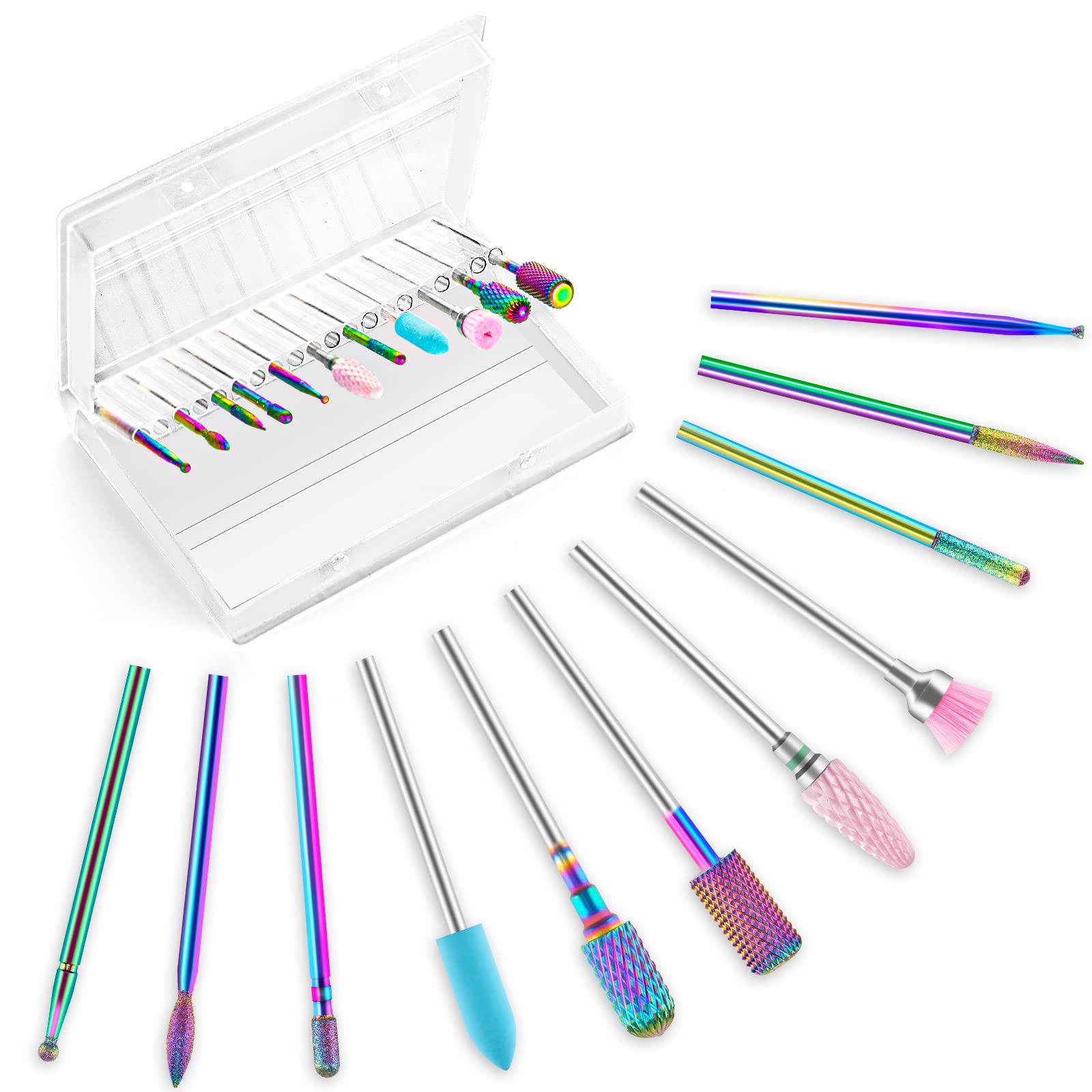 Nail Drill Bits, HEYMKGO 3/32 Inch Nail Bit Set for Acrylic Nails, 11Pcs Tungsten Carbide Diamond Cuticle Nail Gel Polish Remove