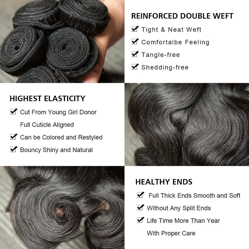 Ddodla Body Wave Bundles Human Hair 20 22 24 26 Inch 10A Grade 100% Unprocessed Brazilian Virgin Hair 4 Bundles Body Wave Human