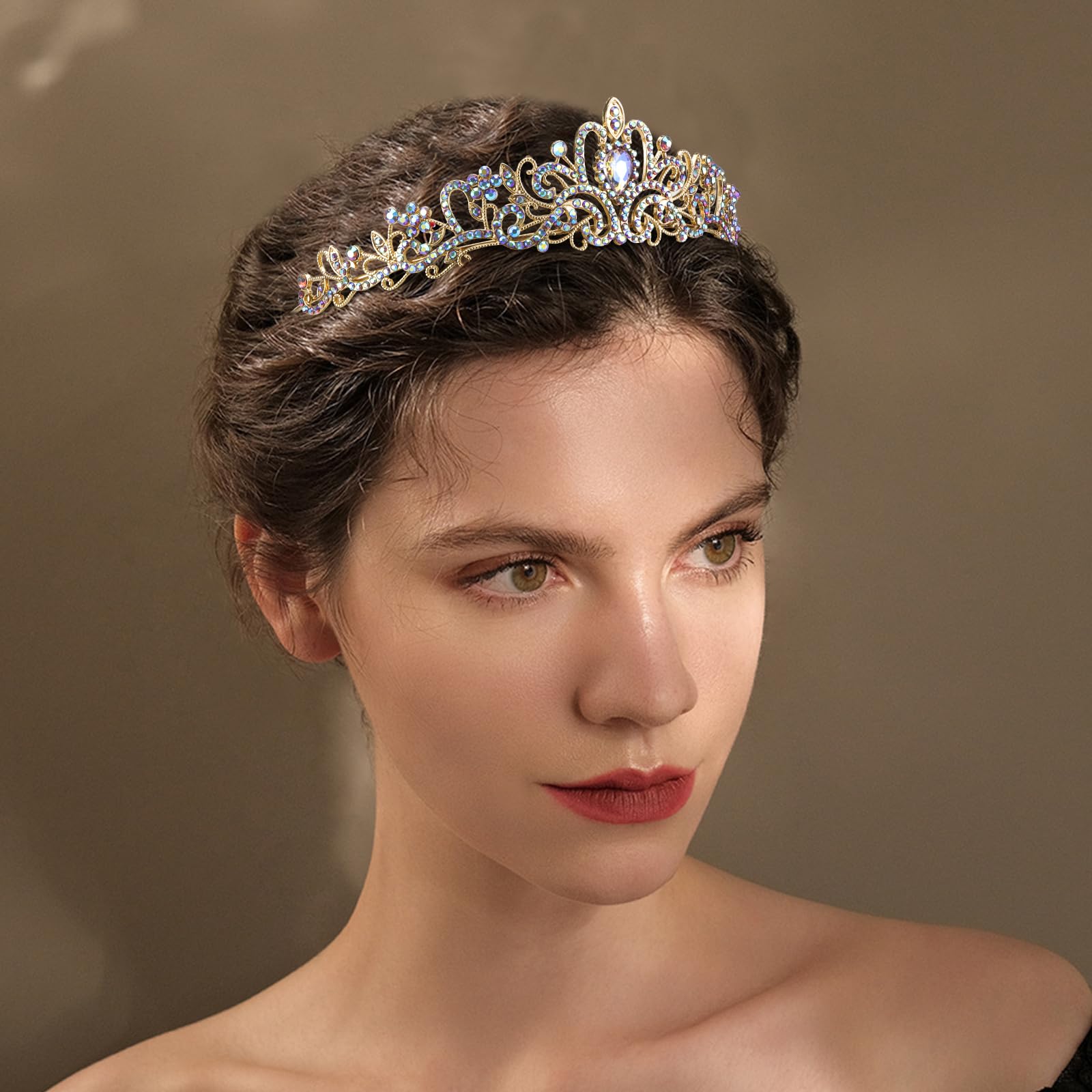 Cieher Crystal Crown Purple Ab Rhinestone Crown For Women Girls, Elegant Tiara Royal Queen Crown Princess Crown For Gothic Weddi