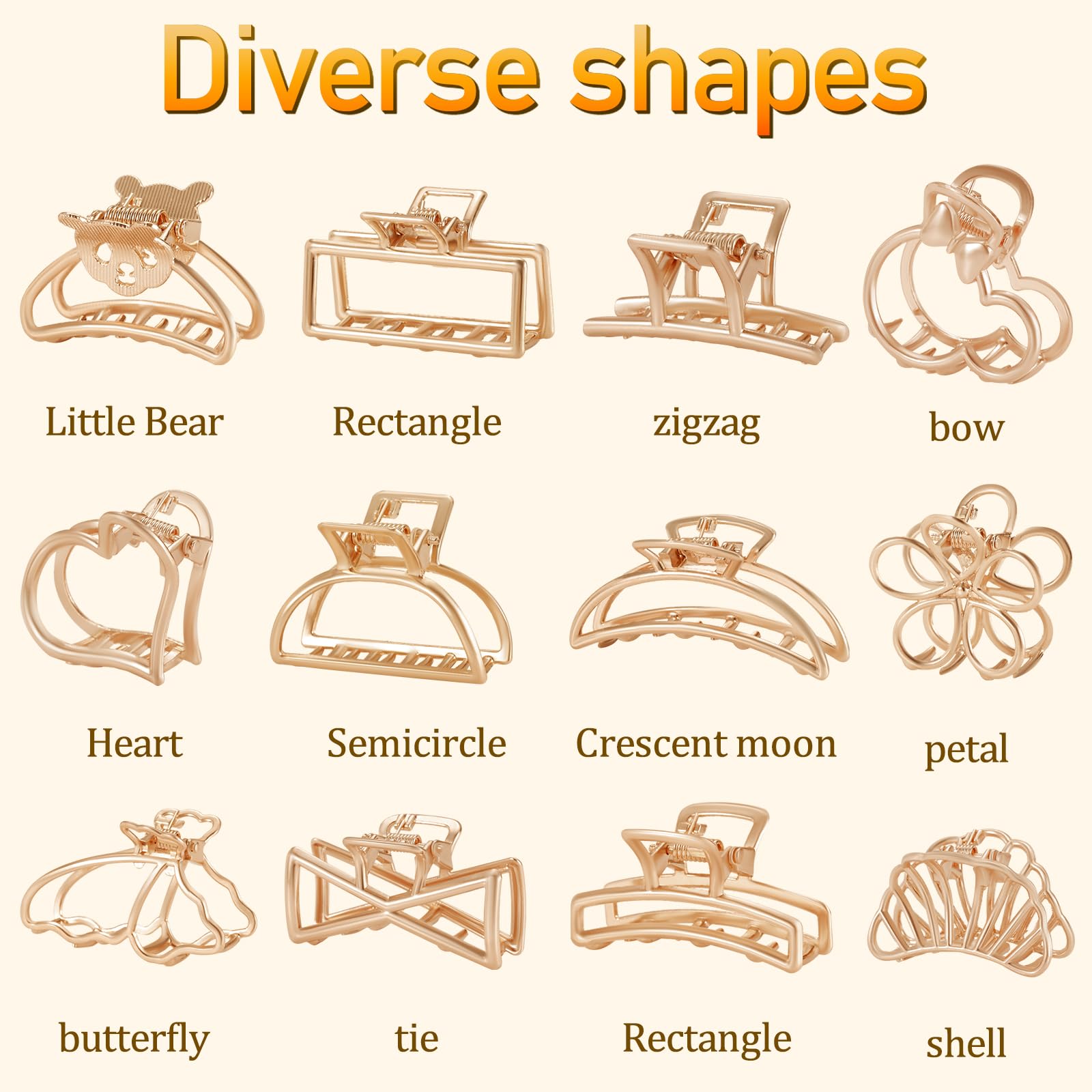 LUKACY 12 Pack Small Gold Hair Claw Clips 1.8 Ince Mini Hari Clips for Women, Thick hair styling,Strong Hold Hair,Fashion Hair A