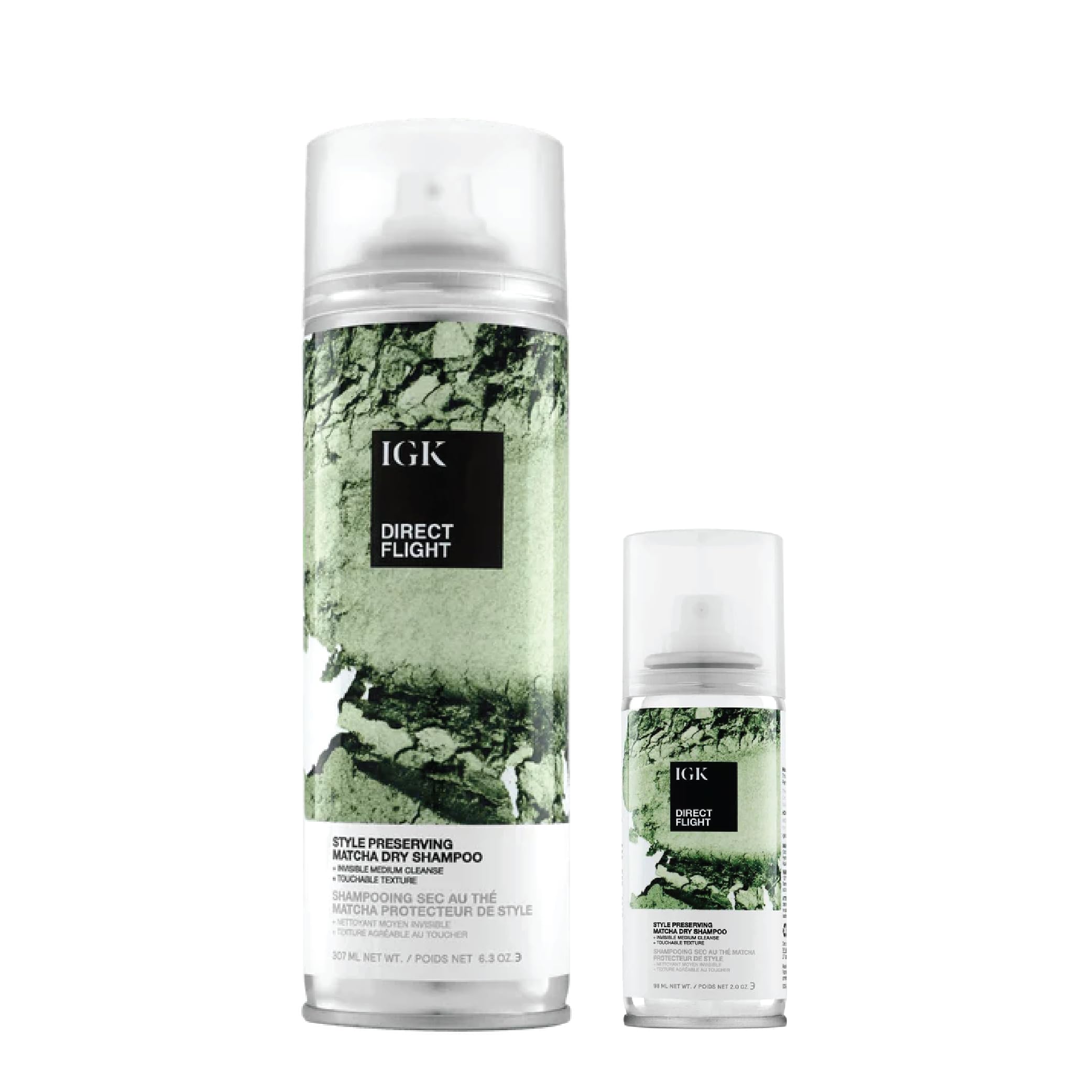 IGK Direct Flight Multi-Tasking Matcha Dry Shampoo | Full + Travel Size | Oil Absorbing, Heat-Free Volume and Texture Boost | Li