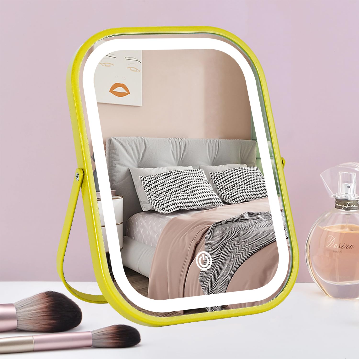 YEKKOPT Rechargeable Vanity Mirror with Lights, Lighted Makeup Mirror with Lights,Portable Travel Desk Mirror with Lights, Smart