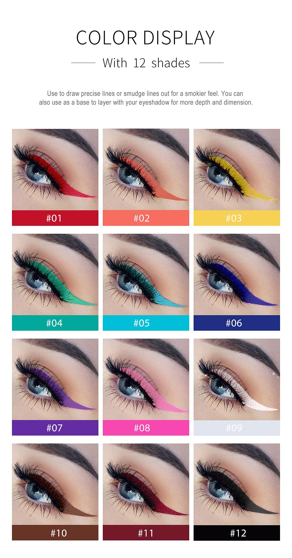 Bestland 12 Colors Matte Liquid Eyeliner Set Rainbow Colorful Neon Eyeliner Pencil Pigmented Waterproof Smudgeproof Long Lasting