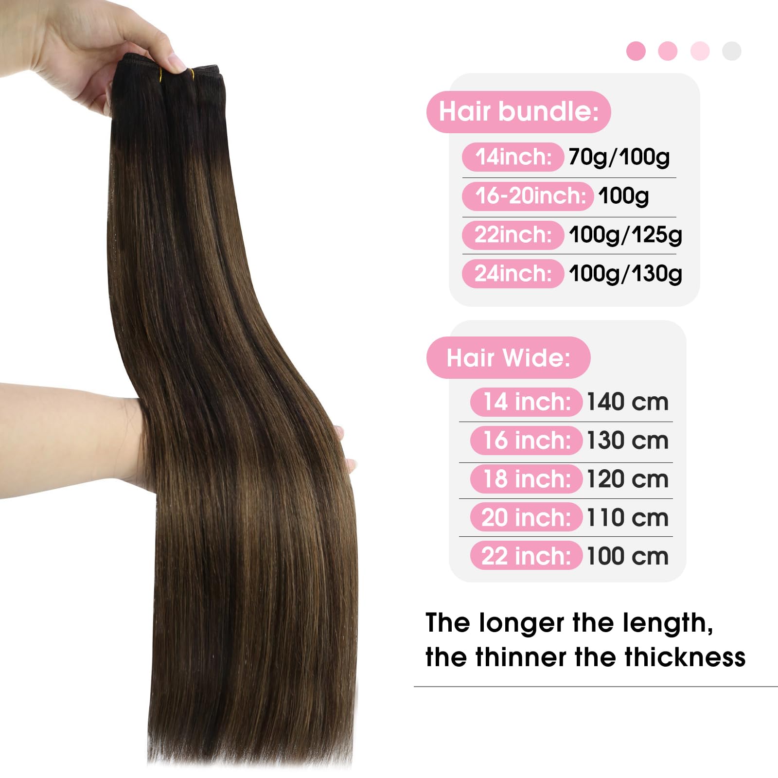 YoungSee Weft Extensions Brown Balayage Double Weft Hair Extensions Human Hair Straight Sew in Extensions Real Human Hair Dark B