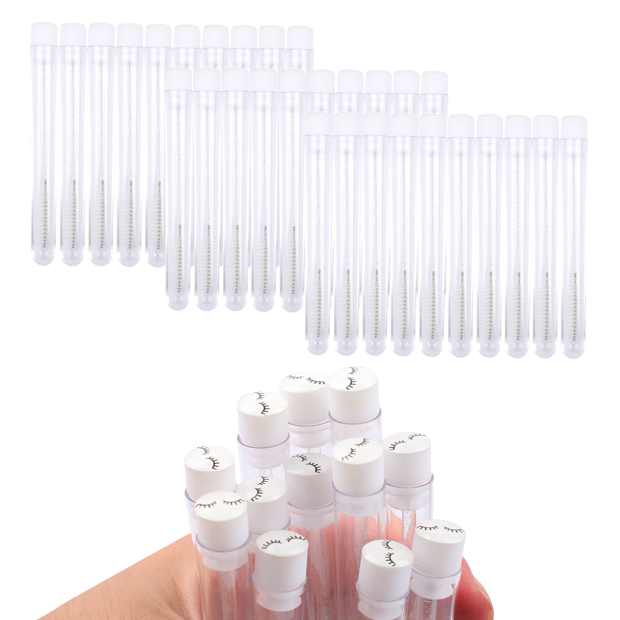 50 Pcs Disposable Mascara Brushes Diamond Eyelash Spoolies Makeup Brush Mascara Wand In Sanitary Tube Lash Supplies (Black)