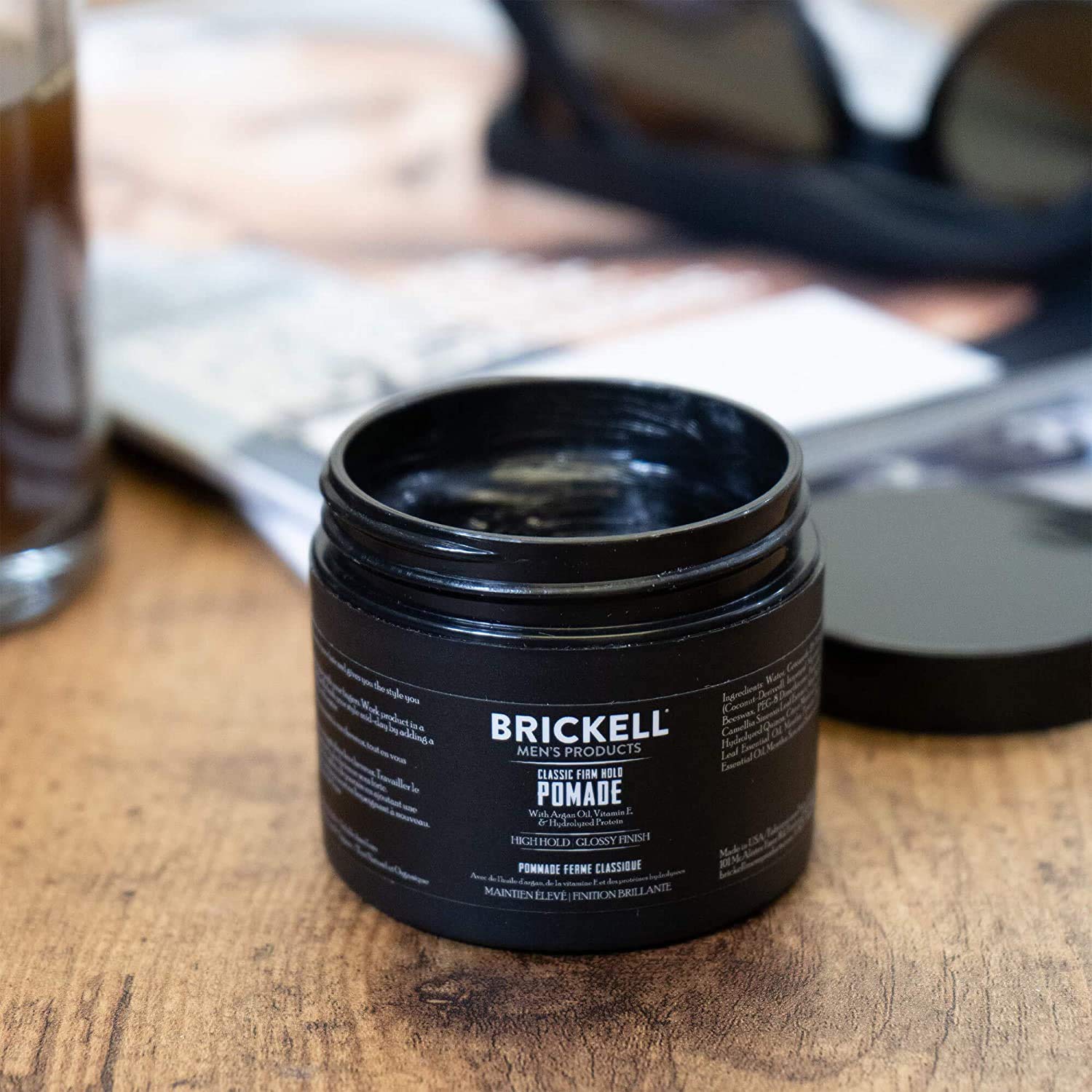 Brickell Men's Hair Styling Firm Hold Pomade for Men, Natural & Organic With Strong Hold & High Shine Finish, 2 Ounces, Scented