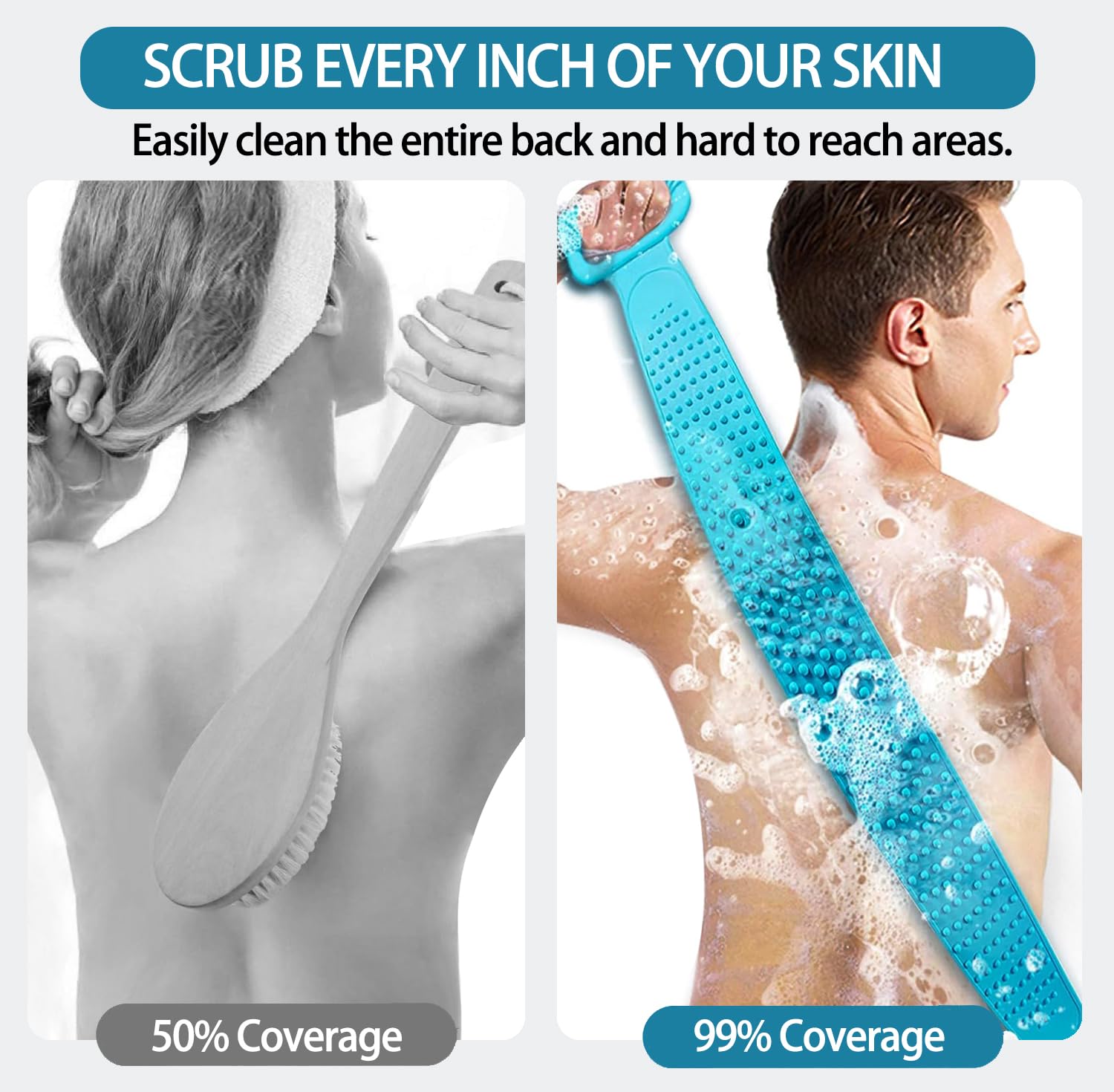 Inmorven Exfoliating Back Scrubber For Shower With Handles, 30 Inch Double-Sided Back Exfoliator Body Scrub Towel, Exfoliating W
