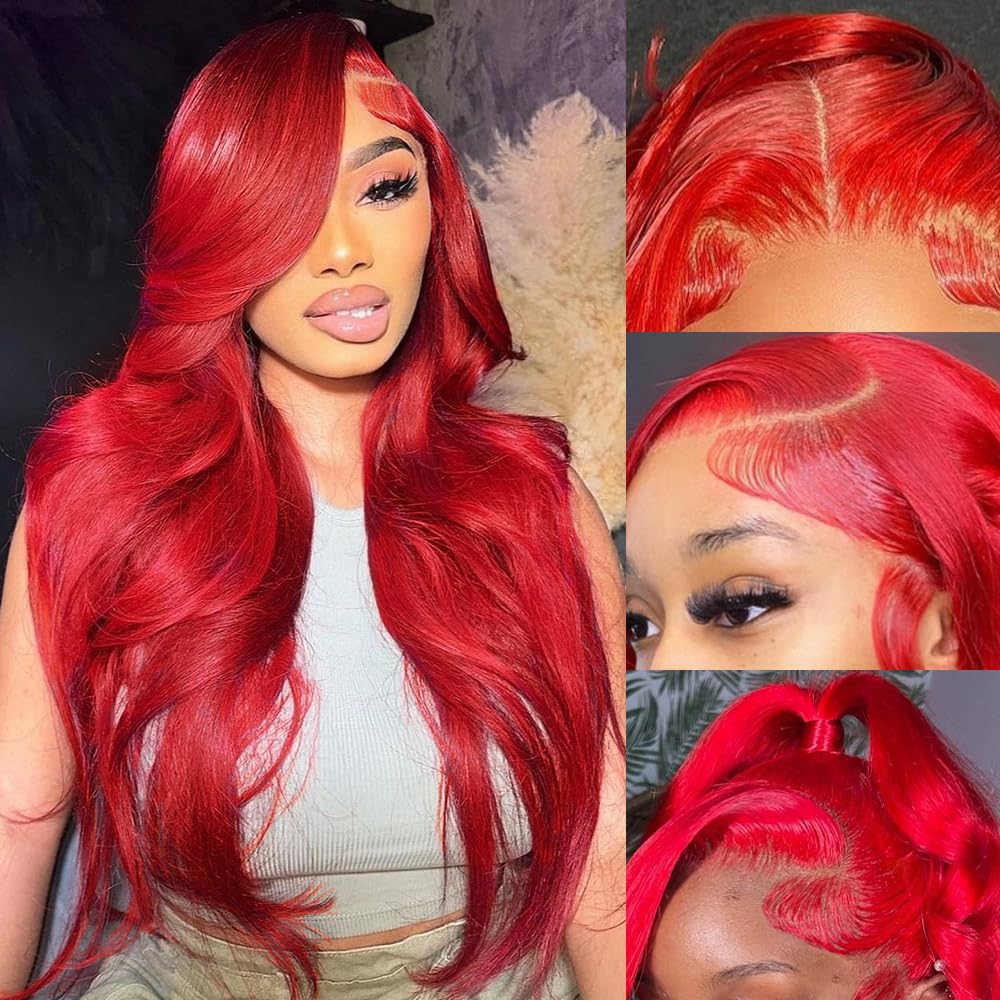 Avolo Red Lace Front Wigs Human Hair 13x4 Red Wig Human Hair Body Wave Lace Front Wigs Human Hair Colored 180% Density Red Front