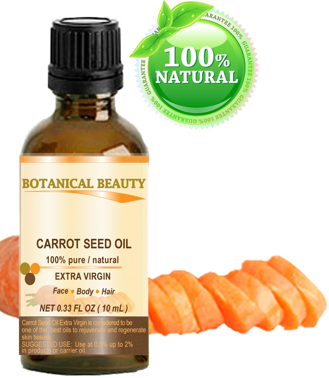 Botanical Beauty Carrot Seed Oil 100% Pure/Natural/Extra Virgin/Unrefined/Cold Pressed/Undiluted Carrier Oil. 0.33 Fl.Oz.- 10 Ml